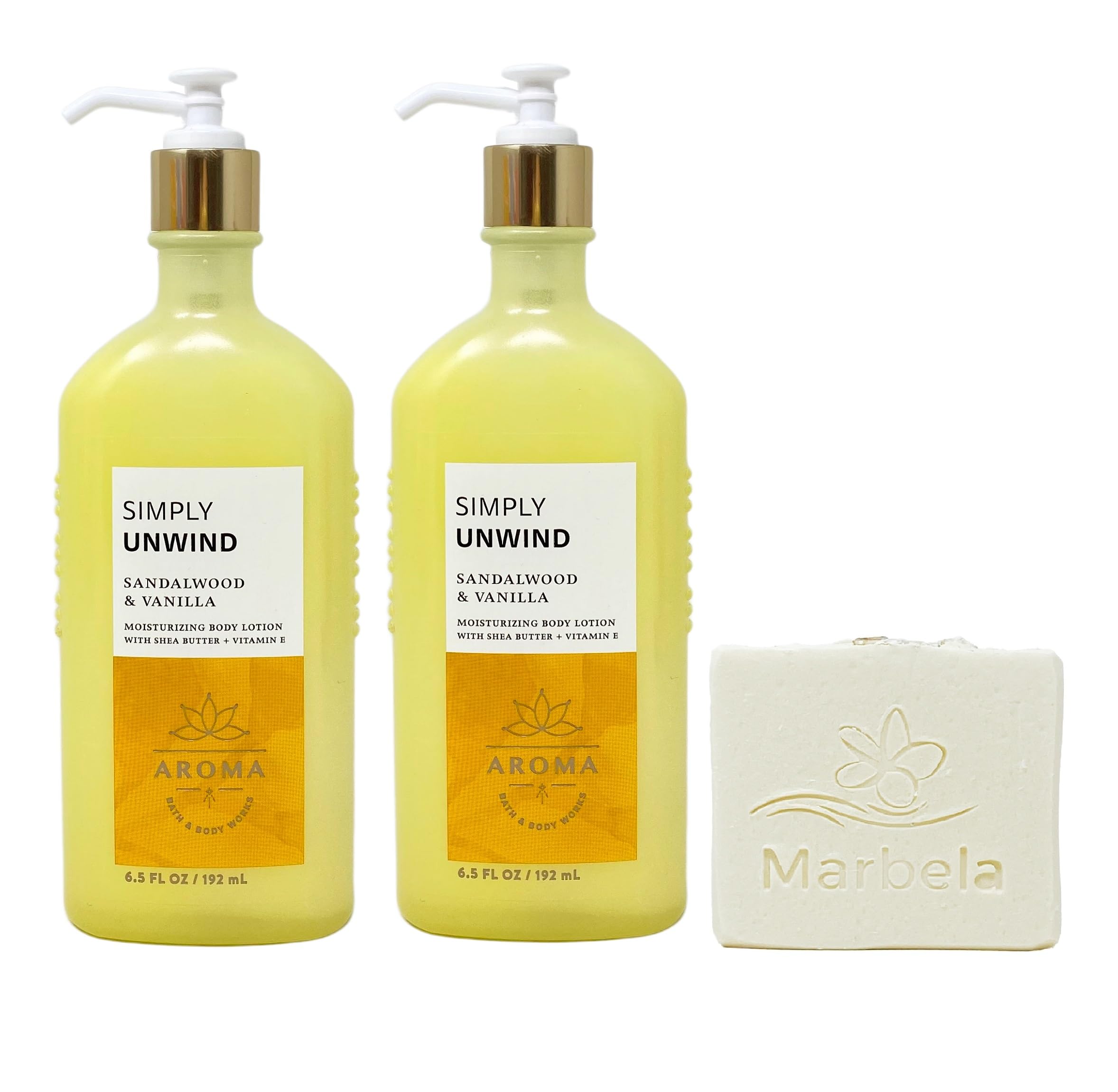 Bath & Body Works Aroma Simply Unwind Sandalwood & Vanilla 2-Pack Body Lotion & Natural Oats Bar Soap Set - Full Size Moisturizing Skincare Gift for Relaxation & Self Care