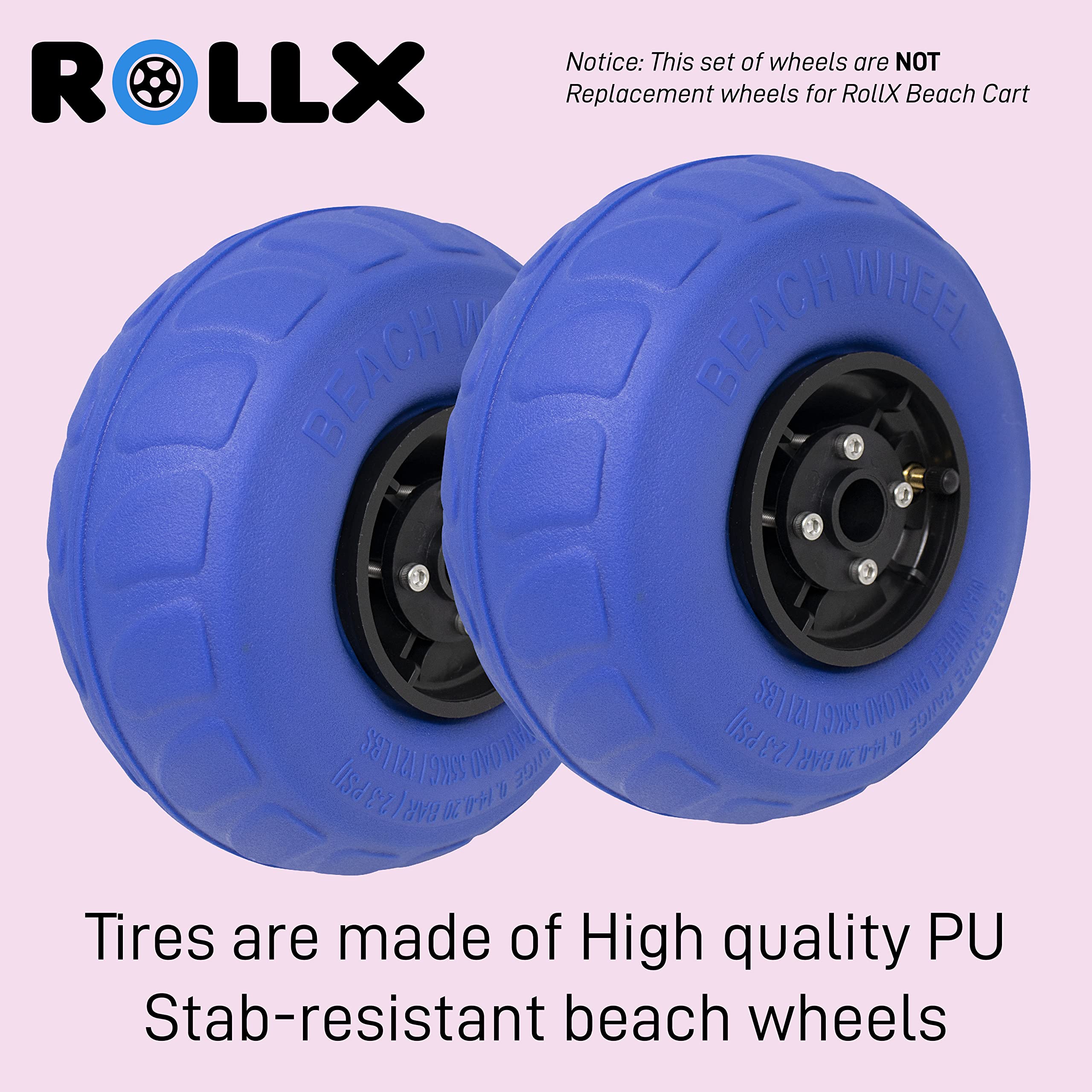 RollX 9-Inch Balloon Beach Wheels Set - Heavy Duty Sand Wheels for Beach Carts, Coolers & Wagons - Perfect for Sandy Terrain, Shoreline & Outdoor Adventures