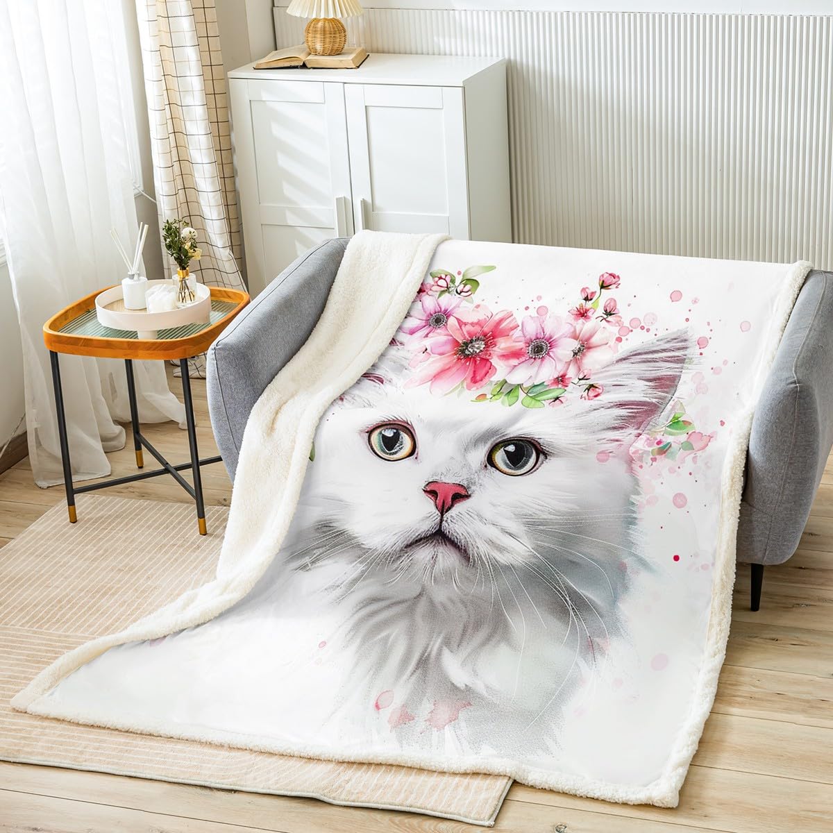 Soft Cat Plush Blanket 30x40 Inch - 3D Floral Sherpa Throw for Sofa, Bed & Nursery Decor