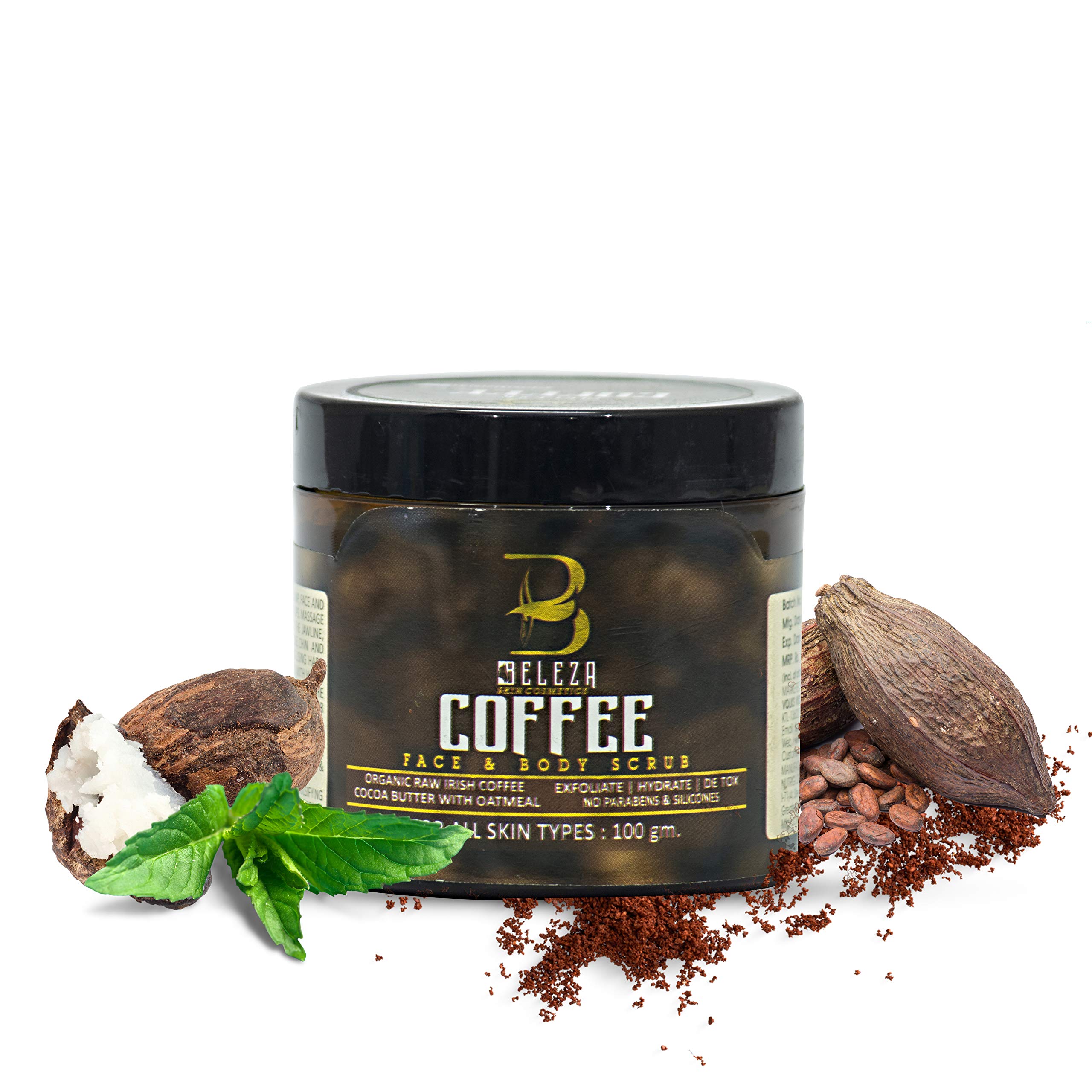 Beleza Professional COFFEE Face & Body Scrub 100g - Organic Raw Irish Coffee Beans for Deep Skin Cleansing - Exfoliating Scrub for Women & Men - Perfect for Spa Day & At-Home Skincare Routine
