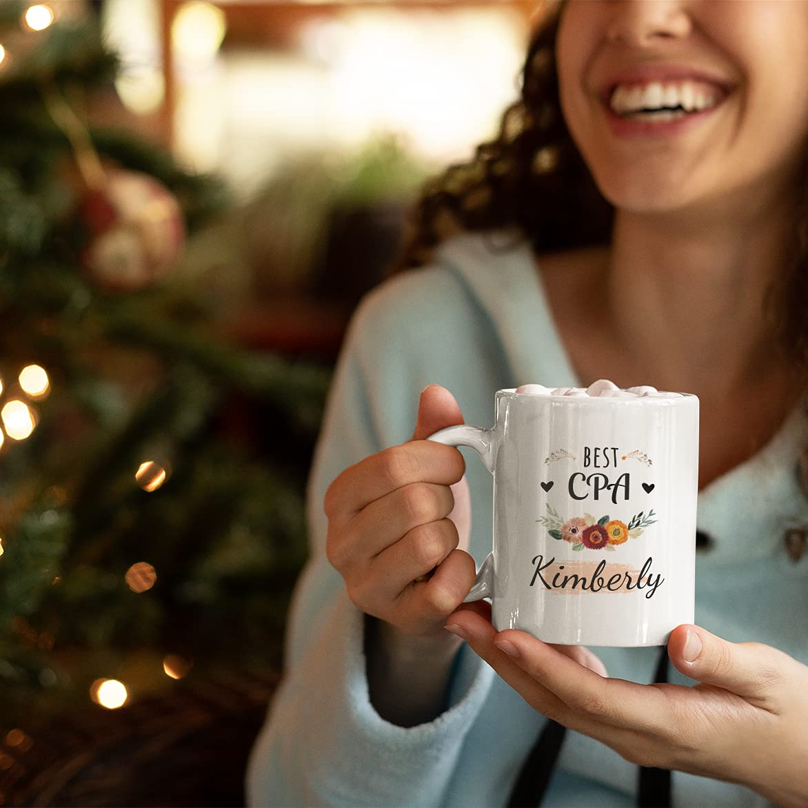 Personalized CPA Gifts - Floral White 11oz Ceramic Coffee Mugs for Accountants - Occupational Mug for CPA Women & Men - Perfect Office Gift for Tax Season & Work Motivation