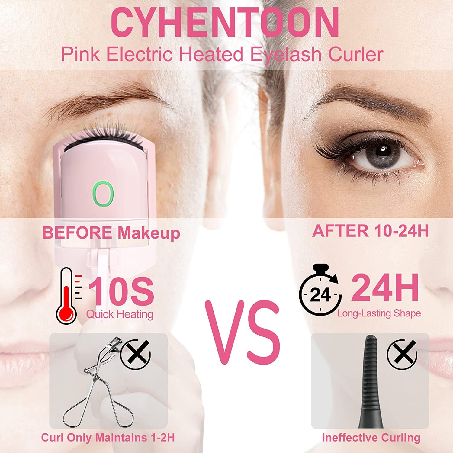 Ultreos Rechargeable Heated Eyelash Curler - Electric Lash Curling Wand with Ergonomic Design for Perfect Lashes at Home or Travel | Great for Daily Makeup, Special Occasions & Professional Use