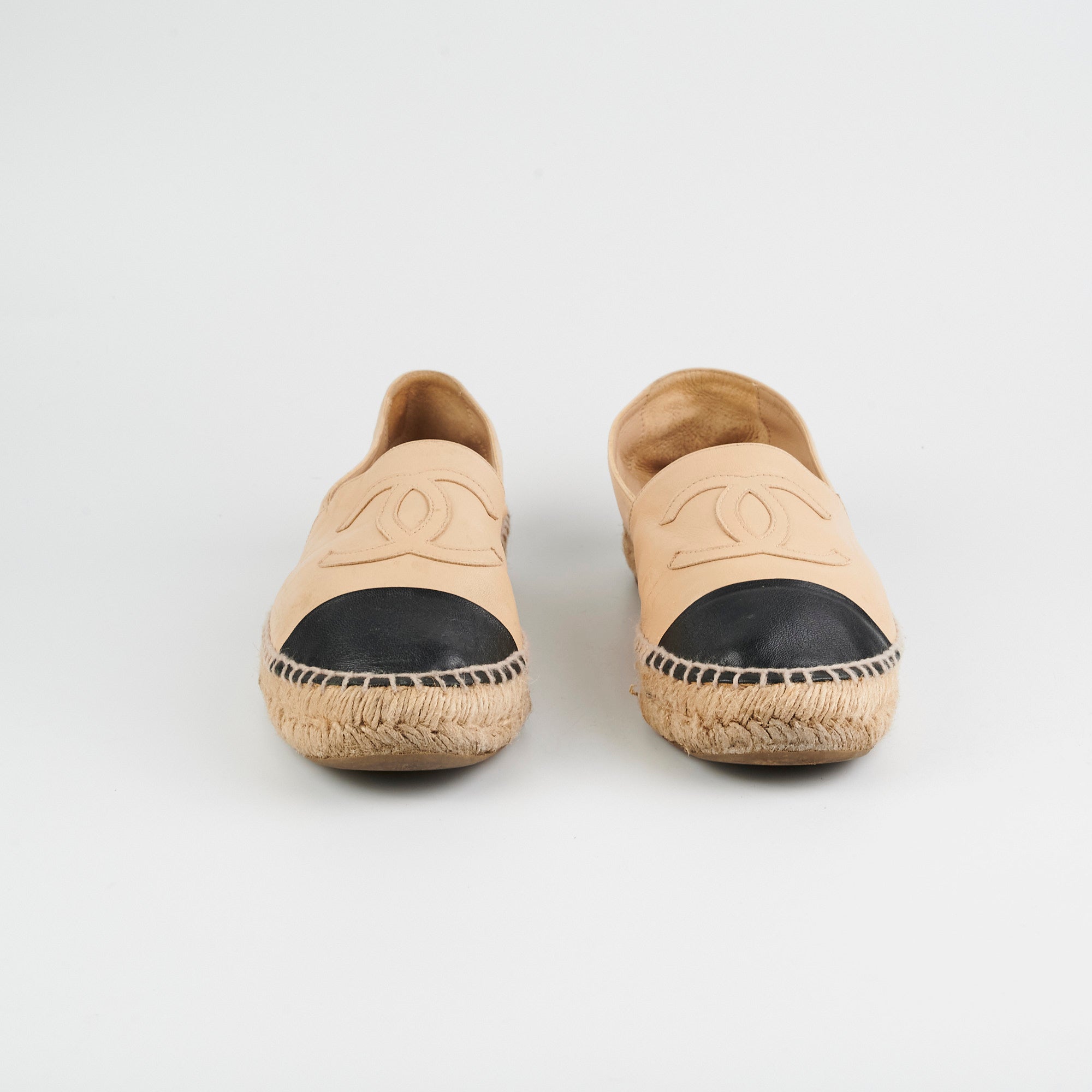 Chanel Beige & Black Espadrille Shoes Size 38 - Stylish & Comfortable Summer Flats for Women | Perfect for Beach, Vacation & Casual Outings