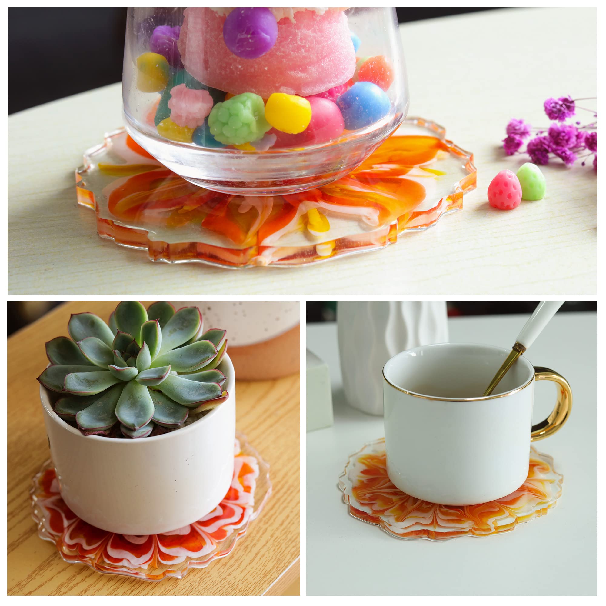 LET'S RESIN Geode Resin Coaster Molds - 4 Pcs Druzy Silicone Agate Coaster Molds for DIY Epoxy Resin Crafts, Home Decor, and Unique Gifts - Perfect for Making Stunning Resin Coasters, Table Decor, and Party Favors