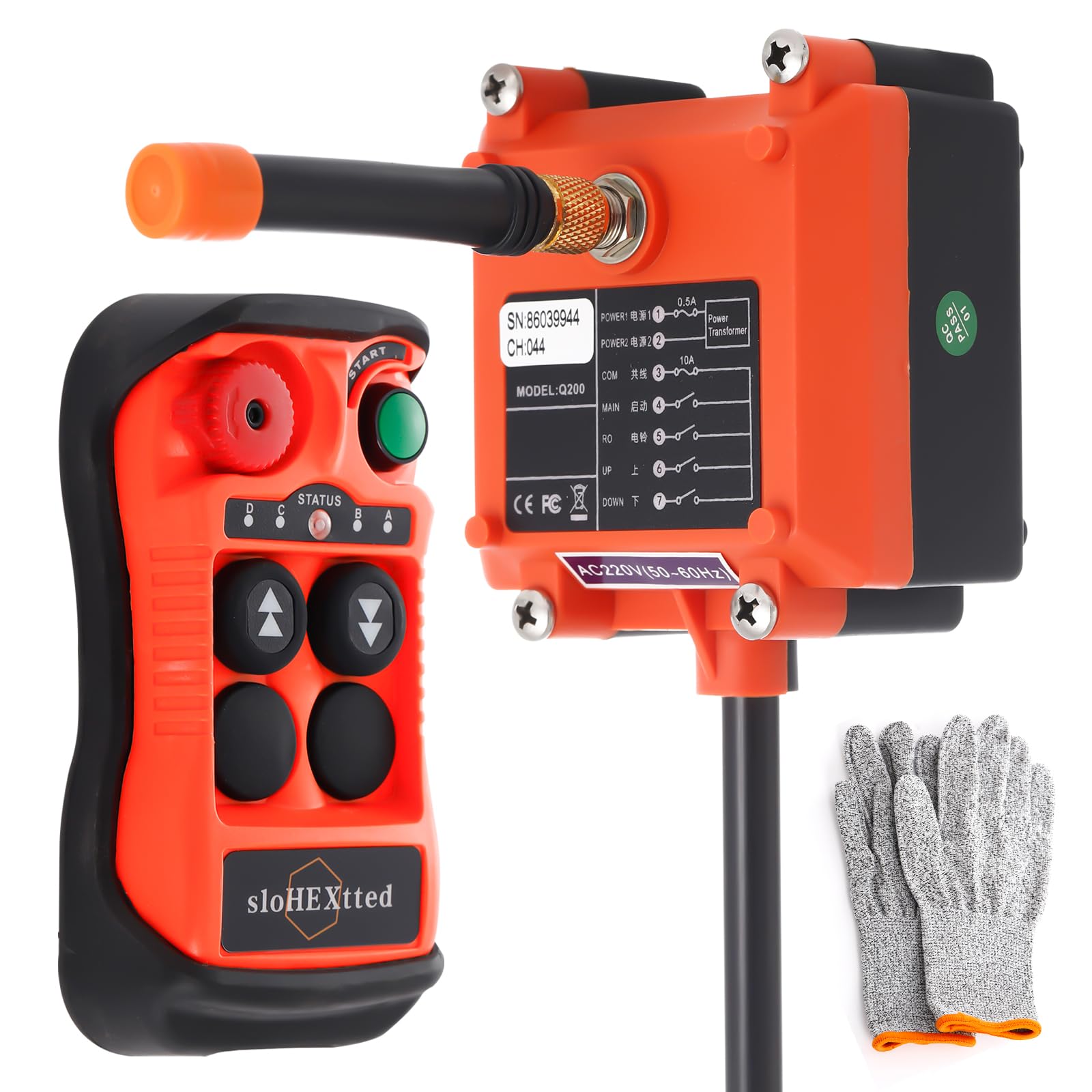 2 Button Industrial Wireless Overhead Crane Remote Control Kit - 12V/24V Radio Transmitter & Receiver for Electric Chain Hoist, Lift, Winch - Durable Construction Site & Warehouse Equipment Controller for Heavy Duty Material Handling