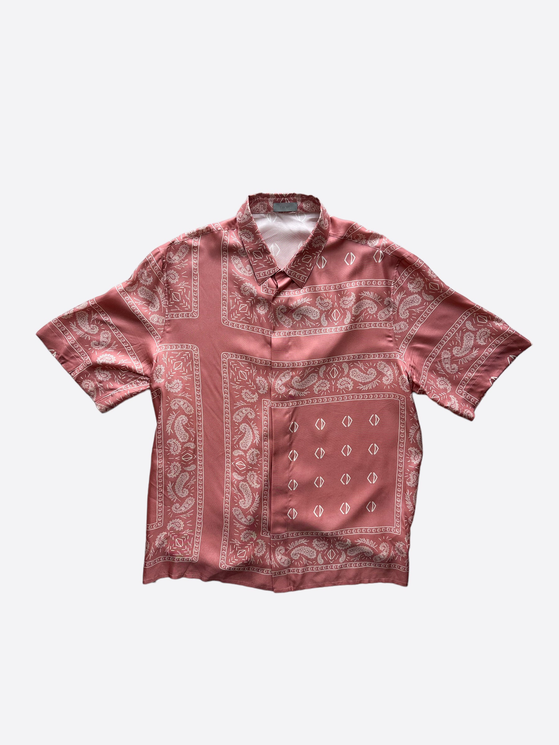 Dior Cactus Jack Pink Paisley Bandana Print Silk Button Up Shirt for Men - Luxury Designer Casual Wear for Parties & Special Occasions