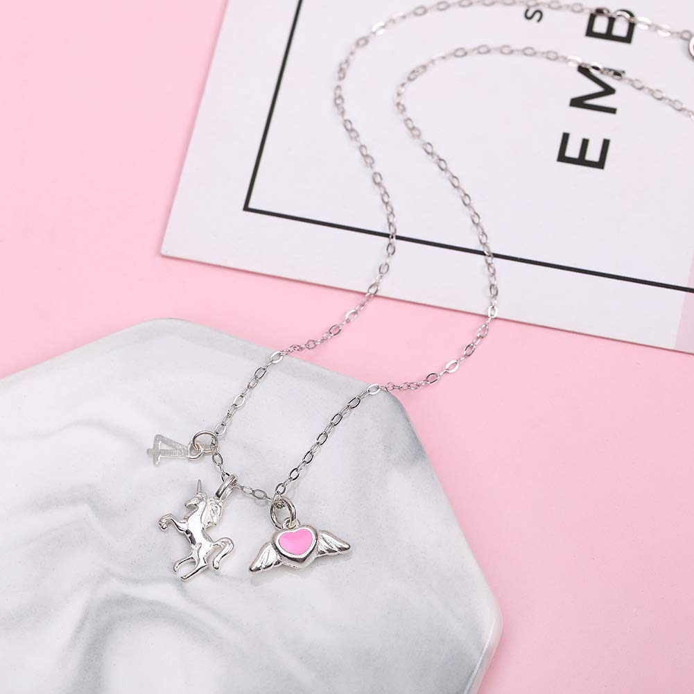 Sterling Silver Pink Heart with Wings & Unicorn Charm Necklace - Elegant Birthday Gift for Women & Girls | Perfect for Birthdays, Anniversaries & Special Occasions | Includes Gift Box & Card