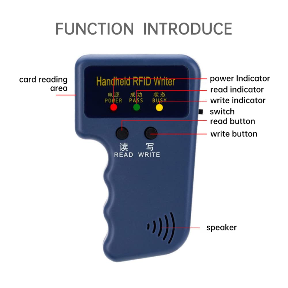 RFID Reader Writer - Handheld ID Card Copier for 125kHz EM4100 Chip & Key Fob (6pcs) - Access Control for Community, School & Office Security Systems - Perfect for ID Verification, Door Entry & Employee Management