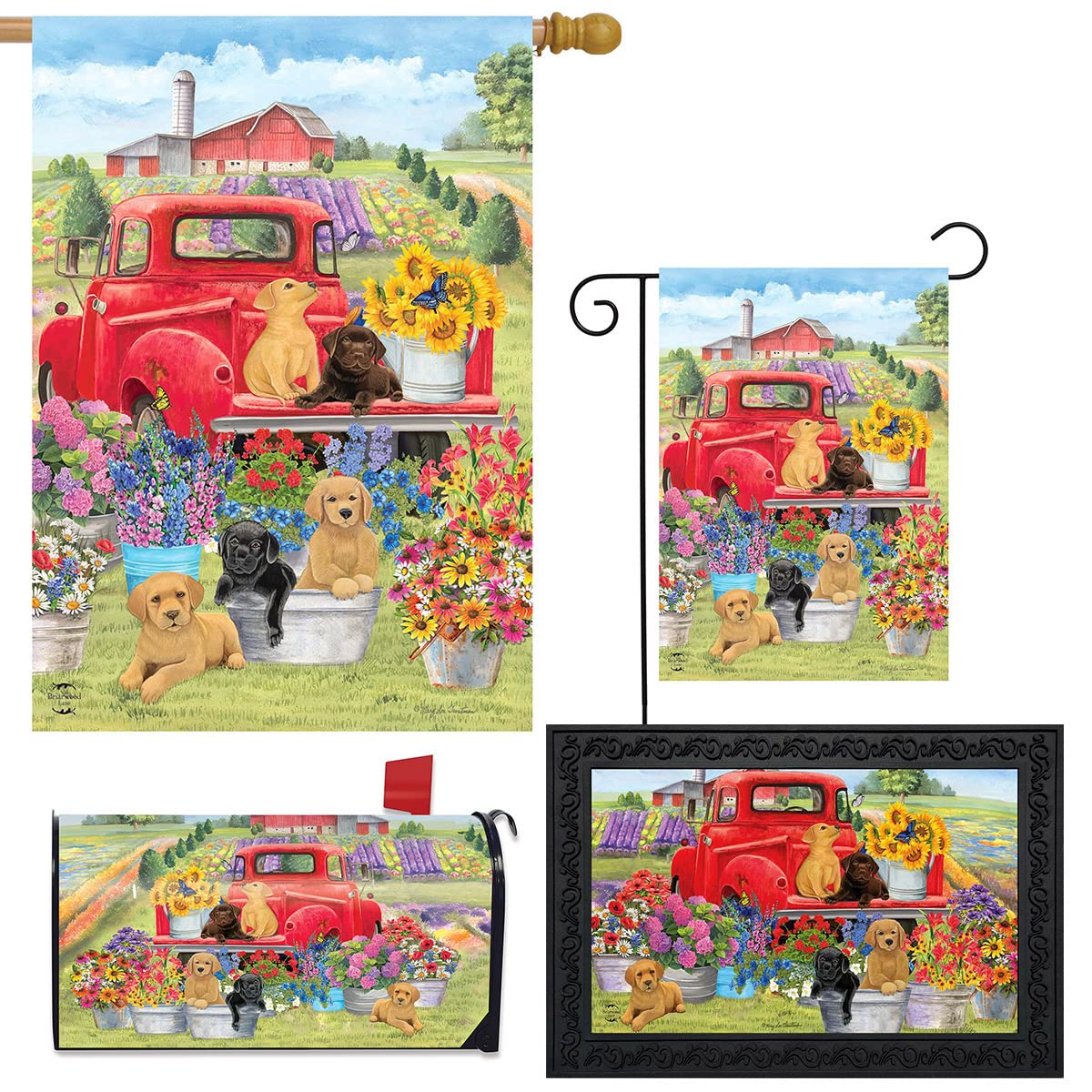 Briarwood Lane Spring Home Decor Bundle - Garden Flags, House Flags, Mailbox Covers & Doormats Set - Cute Puppy Design for Seasonal Outdoor & Indoor Decoration - Perfect for Porch, Yard, Front Door & Mailbox Decor