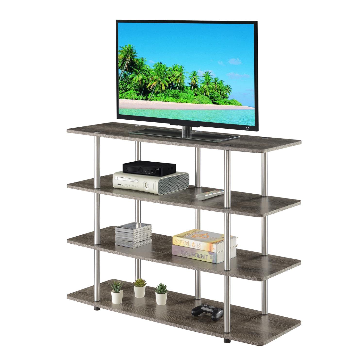 Convenience Concepts Designs2Go No Tools XL Highboy 4-Tier TV Stand Entertainment Center - 55 Inch Modern TV Console with Open Shelves for Living Room & Family Room - 47.25