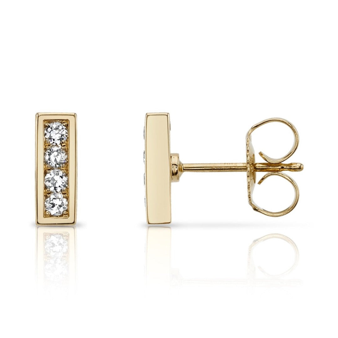 Single Stone Diamond Pavé Monet Stud Earrings - Elegant 14K Gold Earrings for Women, Perfect for Weddings, Anniversaries & Special Occasions