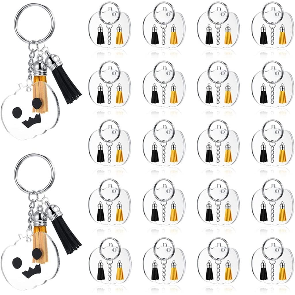 GRETD 100-Piece DIY Acrylic Keychain Making Kit - Pumpkin Shape Keychain Blanks with Tassels & Pendants for Halloween Crafts, Party Favors, Gift Making (Color A, One Size) - Perfect for Halloween Decorations, DIY Projects, Party Giveaways & Personalized Gifts