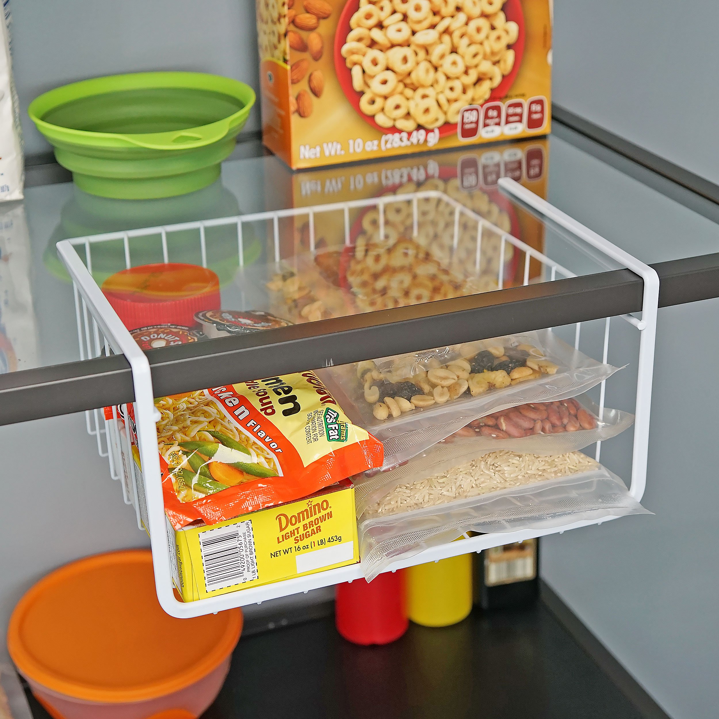 White Wire Under Shelf Storage Basket 10-Inch - Space Saving Kitchen & Bathroom Organizer for Spices, Toiletries & Small Items | Southern Homewares