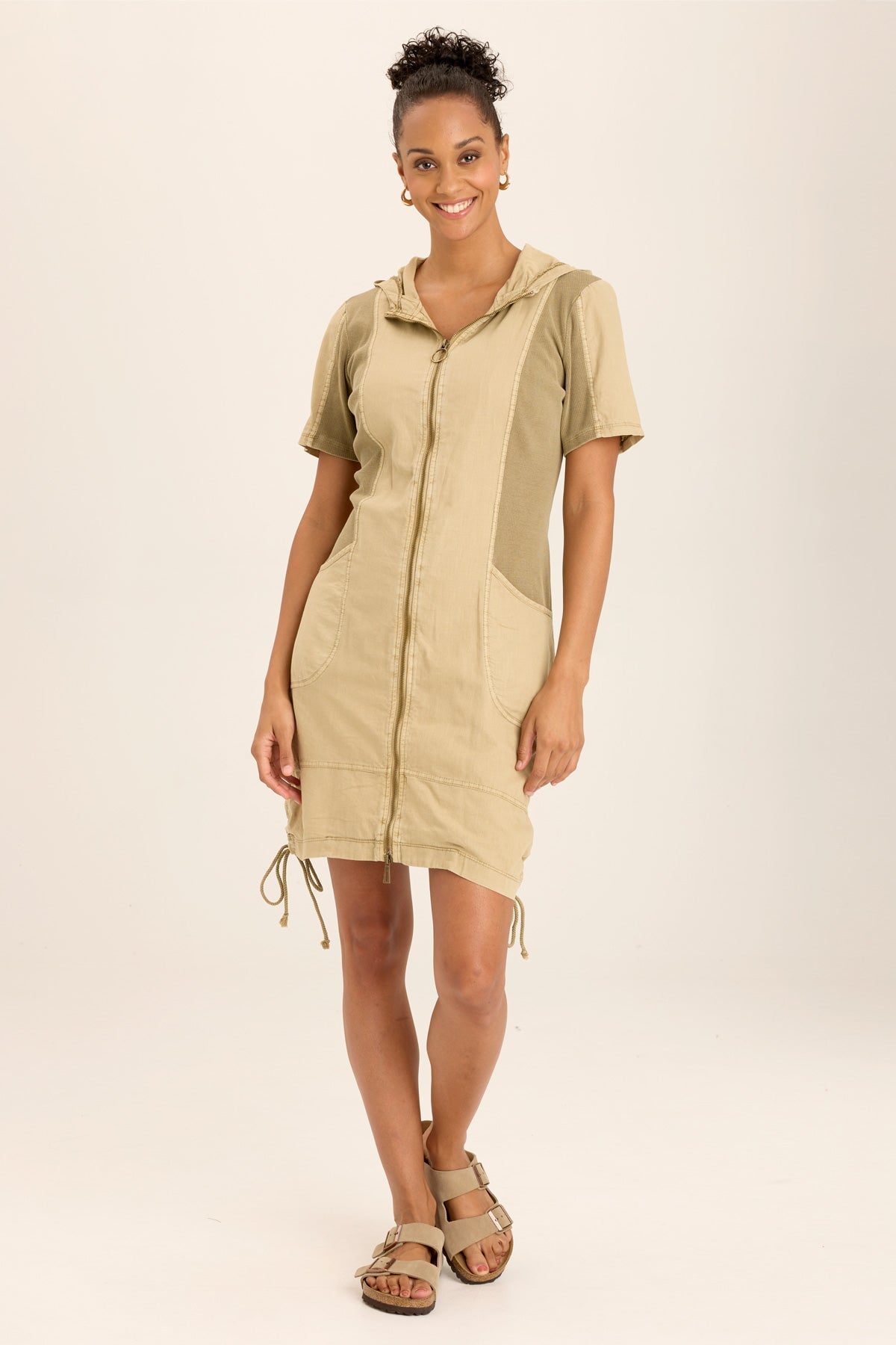 Lenchen Women's Linen Stretch Hooded Mini Jacket Dress - Casual Summer Wrap Dress for Beach, Travel & Date Night Outfits