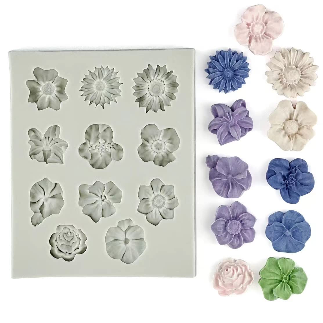 2Pcs Flower Polymer Clay Molds for Jewelry Making - Daisy Sunflower Rose Miniature Silicone Molds (11 Flowers) | DIY Earrings, Pendants & Home Decor Crafts | Perfect for Resin Art, Polymer Clay Projects & Handmade Gifts