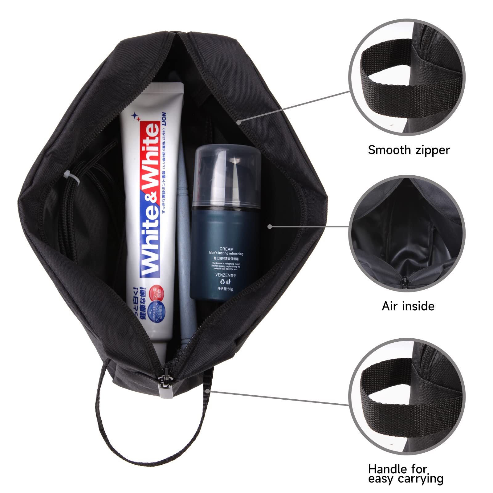 Waterproof Travel Toiletry Bag for Women & Men - Foldable Shower Organizer with Handle for Gym, Makeup, Cosmetics & Shaving Accessories - Ideal for Bathroom, Camping & Airplane Trips - Black