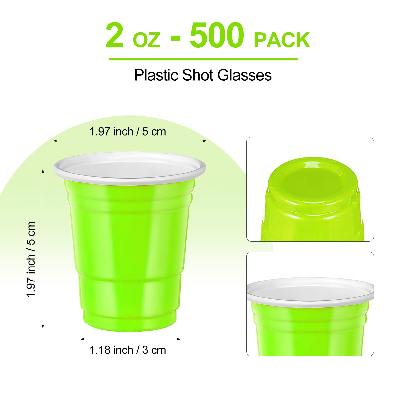 500-Pack Fluorescent Green Plastic Shot Glasses - 2 oz Disposable Party Cups for Cocktails, Jello Shots, Tastings, and Snacks | Perfect for Bars, Parties, and Events
