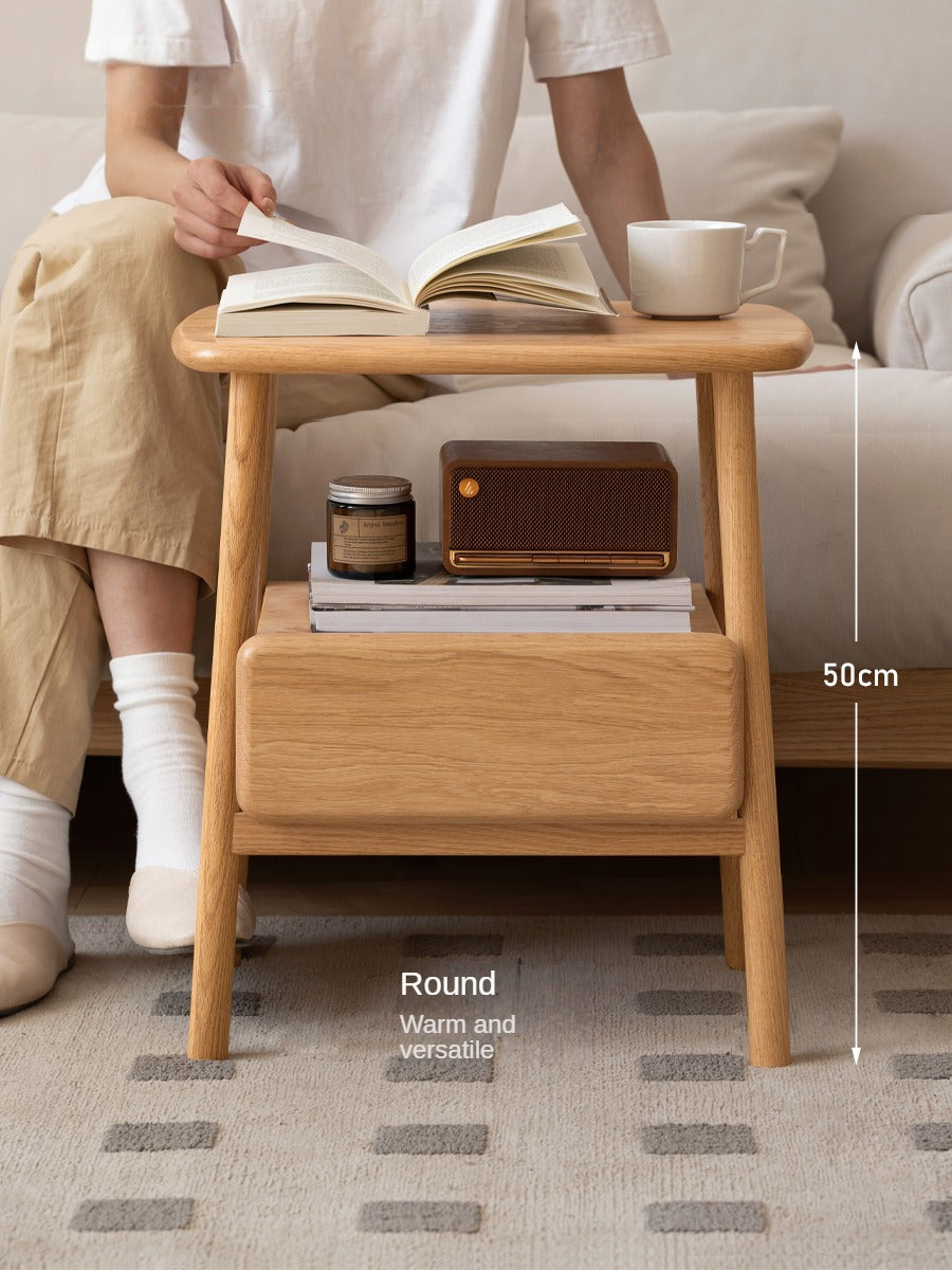 Solid Oak Wood Nightstand with Drawer - Modern Bedside Table for Small Spaces - Perfect for Bedrooms, Living Rooms, and Dorm Rooms