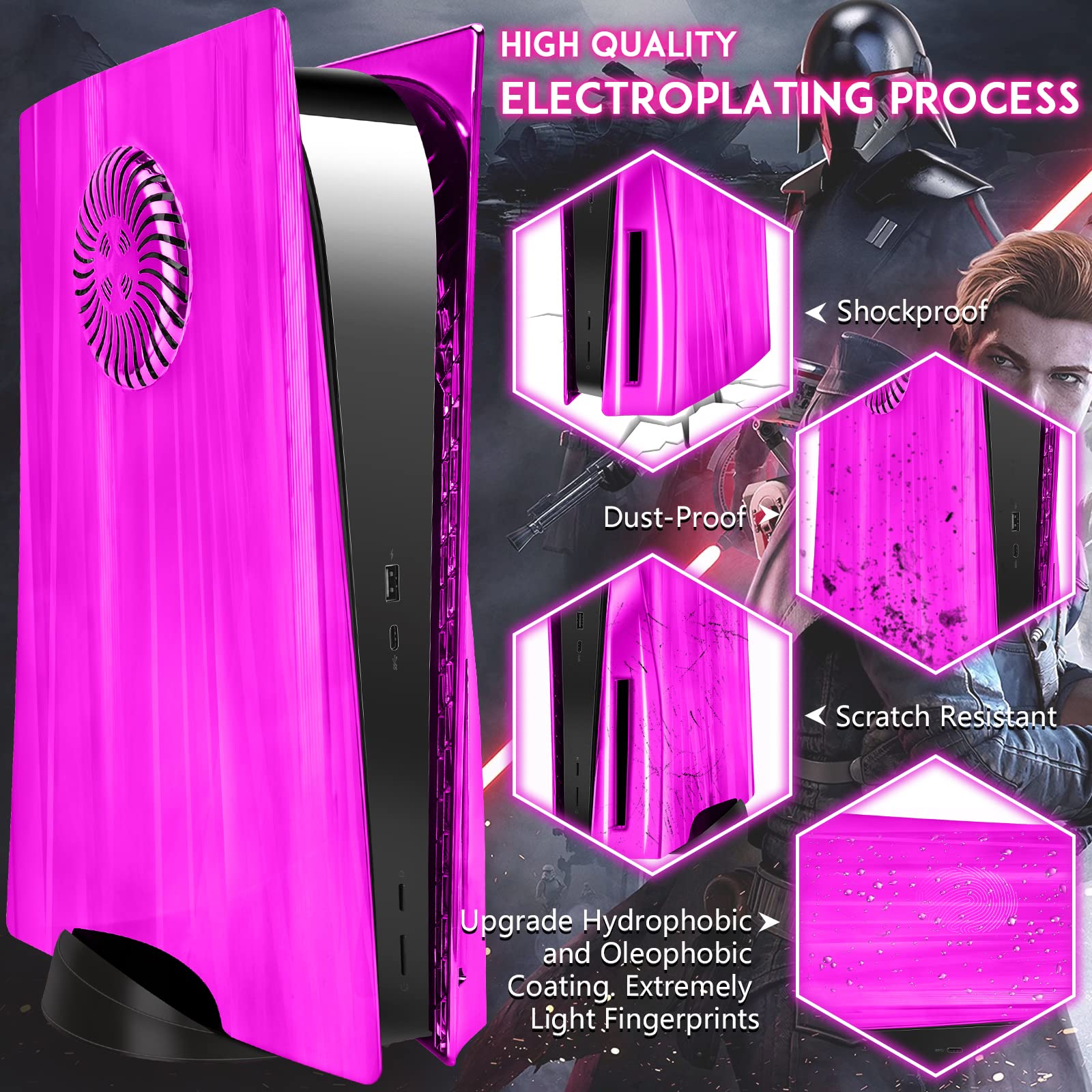 SIKEMAY PS5 Cover Plates Electroplated - Vented Faceplates for PlayStation 5 Disc Edition, Custom Shell Replacement with Anti-Scratch & Dustproof Protection (Purple) - Perfect for Gaming Setup & Console Protection