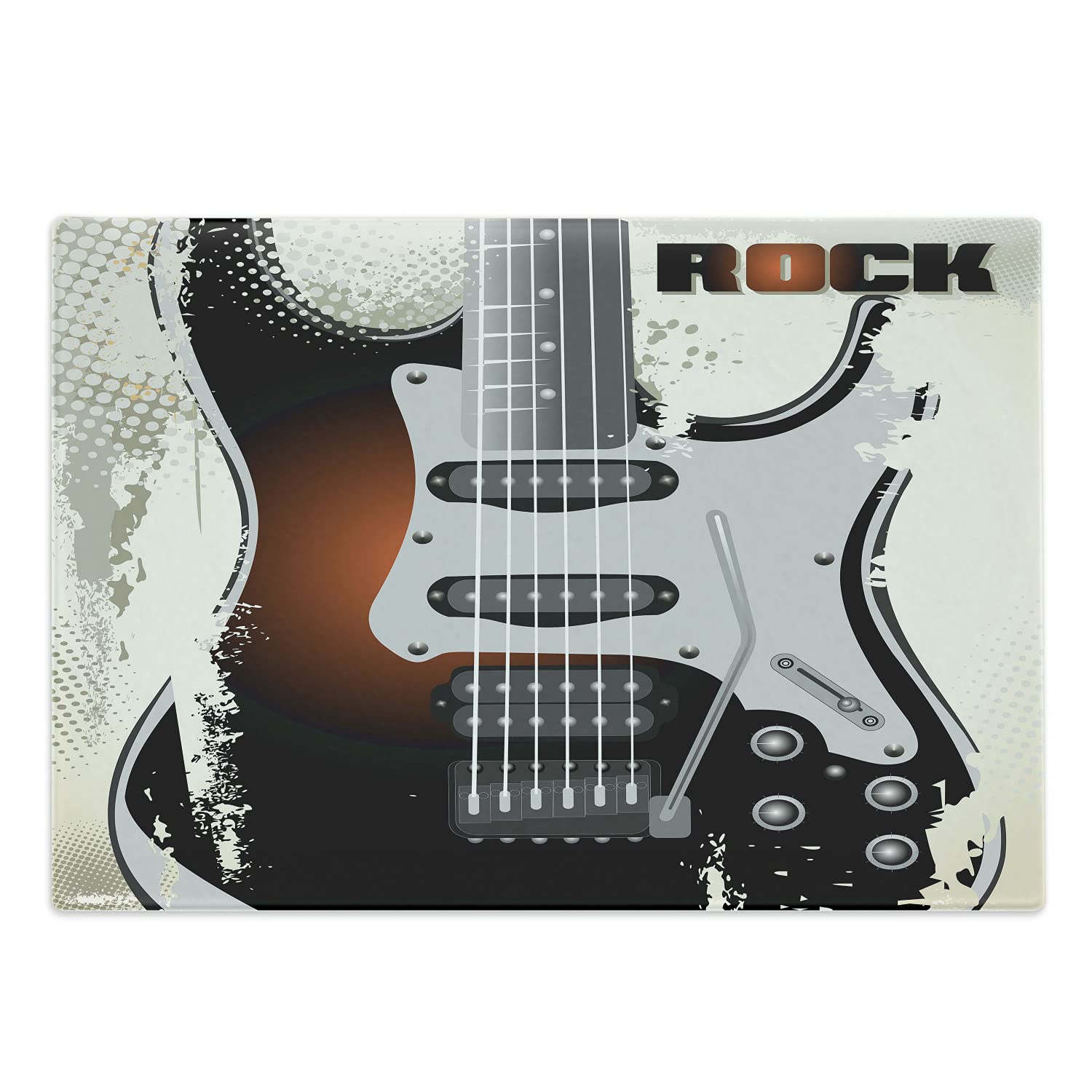 Ambesonne Rock Music Themed Tempered Glass Cutting Board - Large Decorative Serving Tray with Retro Guitar Pattern & Grunge Design - Perfect for Kitchen Prep, Charcuterie Boards & Music Lover Gifts