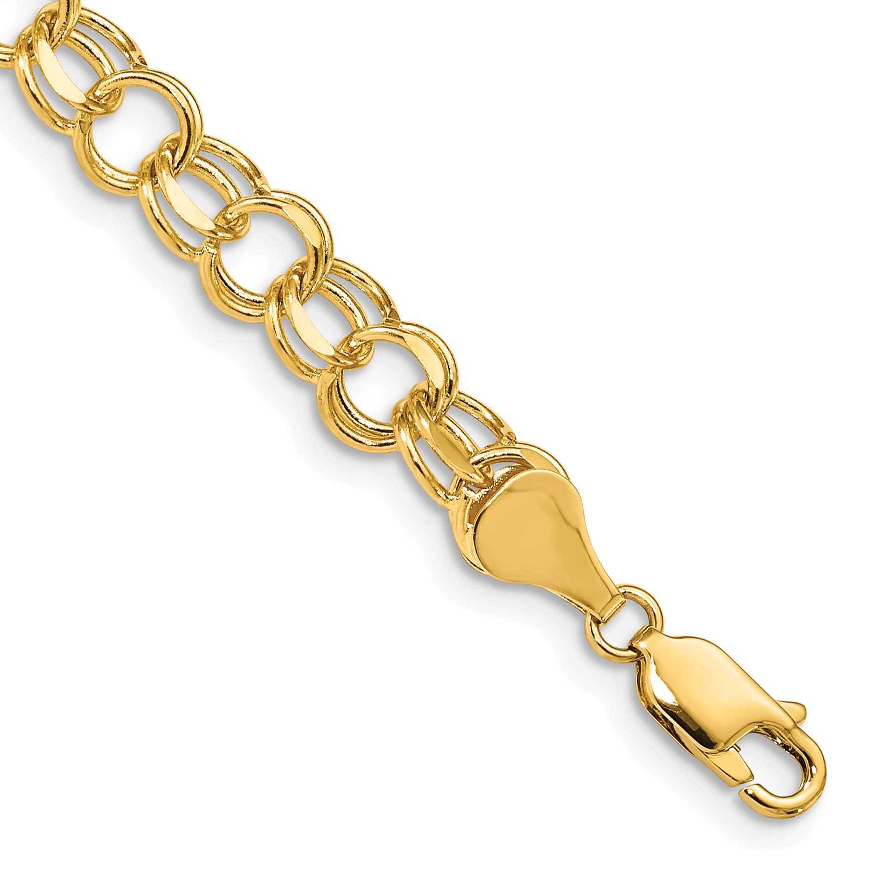 14K Yellow Gold Double Link Charm Bracelet & Anklet - 7