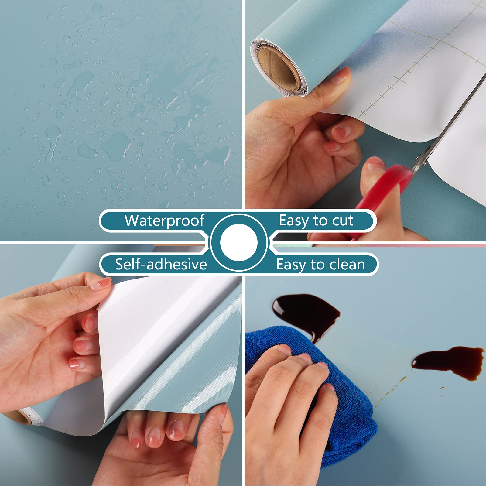 VEELIKE Ocean Blue Peel and Stick Wallpaper - Thick Self-Adhesive Waterproof Vinyl Film for Walls, Countertops, Cabinets & Drawers | Decorative Contact Paper for Bedroom, Kitchen & Home Decor (15.7''x354'') | Perfect for DIY Home Renovation, Furniture Upcycling & Shelf Lining