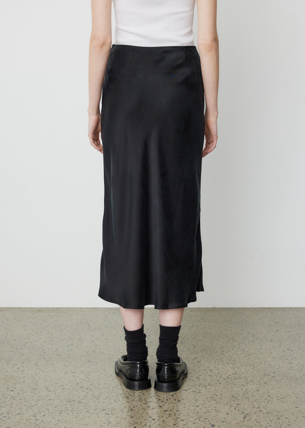 0050 Bias Cut Silky Skirt - Women's Flowy A-Line Midi Skirt with Slit for Party, Date Night & Office Wear