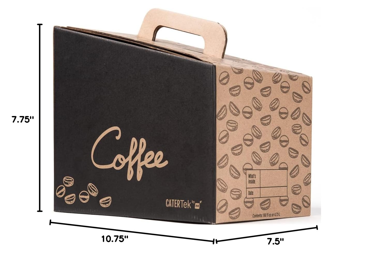 Restaurantware Cater Tek 160oz (10-Pack) Insulated Black Paper Coffee To-Go Containers with Handle - Disposable Beverage Servers for Catering, Events & Office Use - Keeps Coffee Hot, Portable for Up to 20 Cups