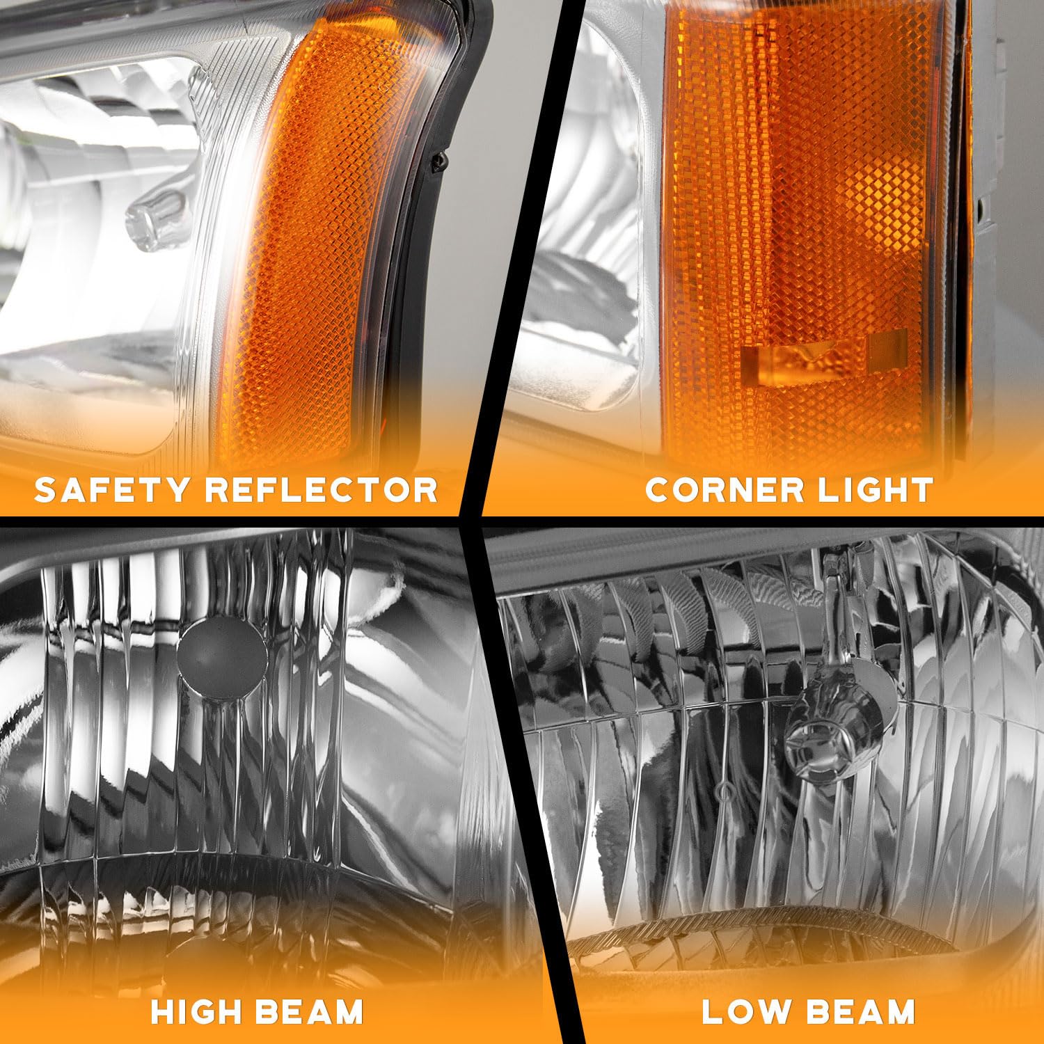 Chevy Silverado Headlights 2003-2007 - Chrome Amber for Avalanche Pickup - Perfect for Night Driving
