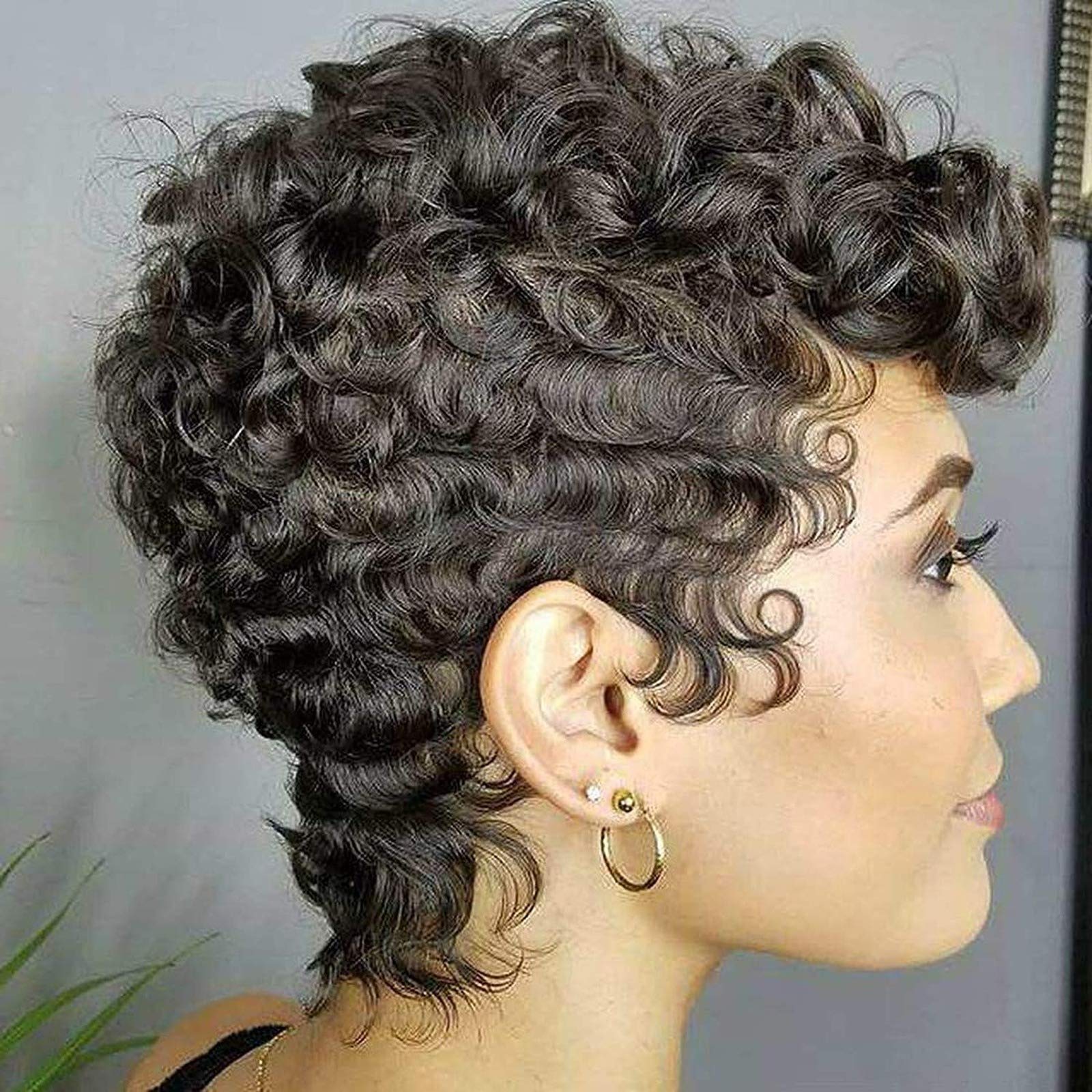 Short Curly Wigs with Bangs | Heat Resistant Synthetic Wavy Wigs in Brown-Black | Perfect for Black Women | Great for Cosplay, Daily Wear & Special Occasions