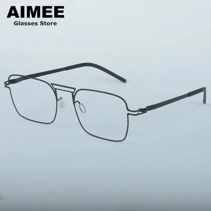 Aimee Unisex Full Rim Square Double Bridge Steel Eyeglasses Frame 14041 - Stylish & Durable Eyewear for Work, Reading, and Everyday Fashion