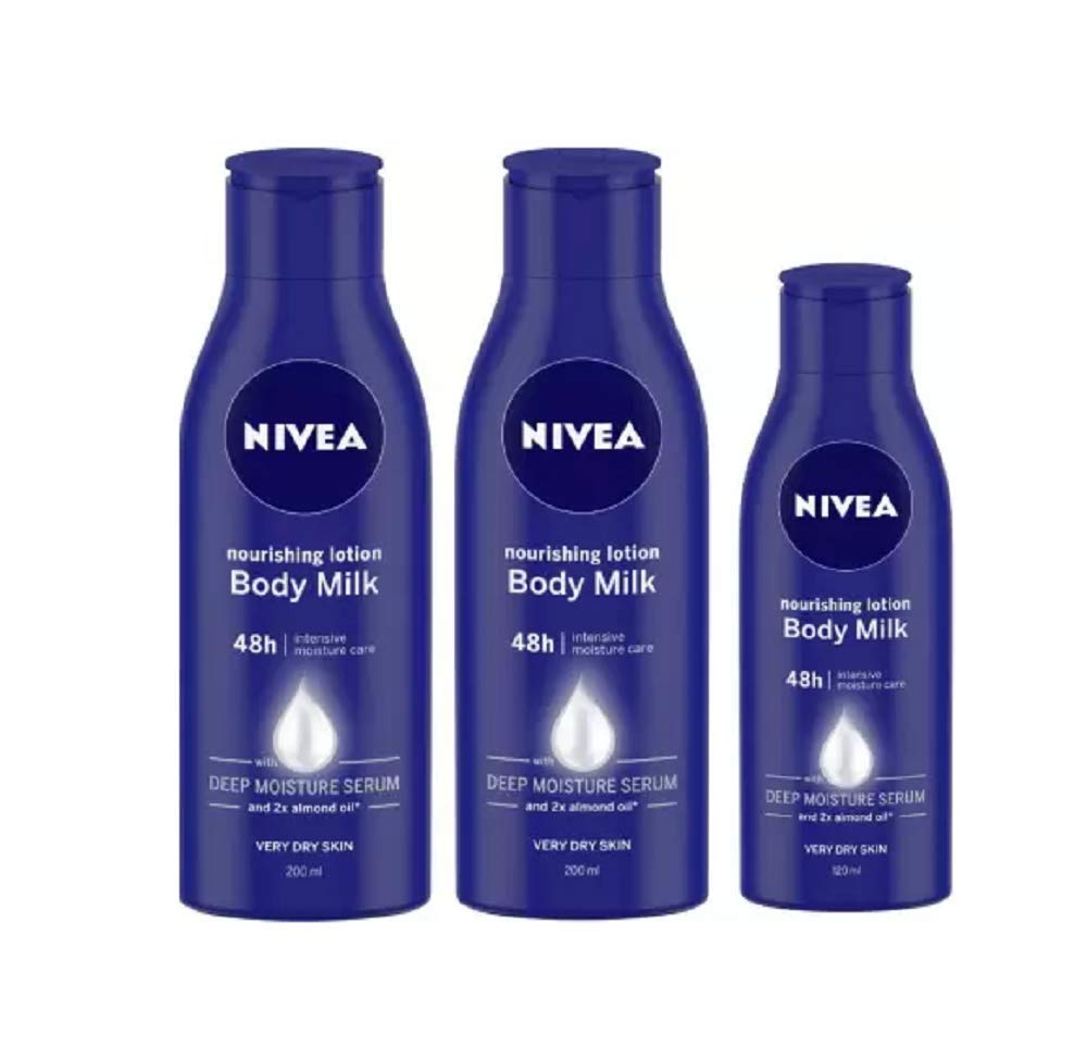 Nivea Nourishing Body Lotion for Dry Skin - 200ml & 120ml Pack of 3 (520ml Total) | 48-Hour Moisturizing Body Milk with Almond Oil | Perfect for Daily Hydration & Winter Skin Care
