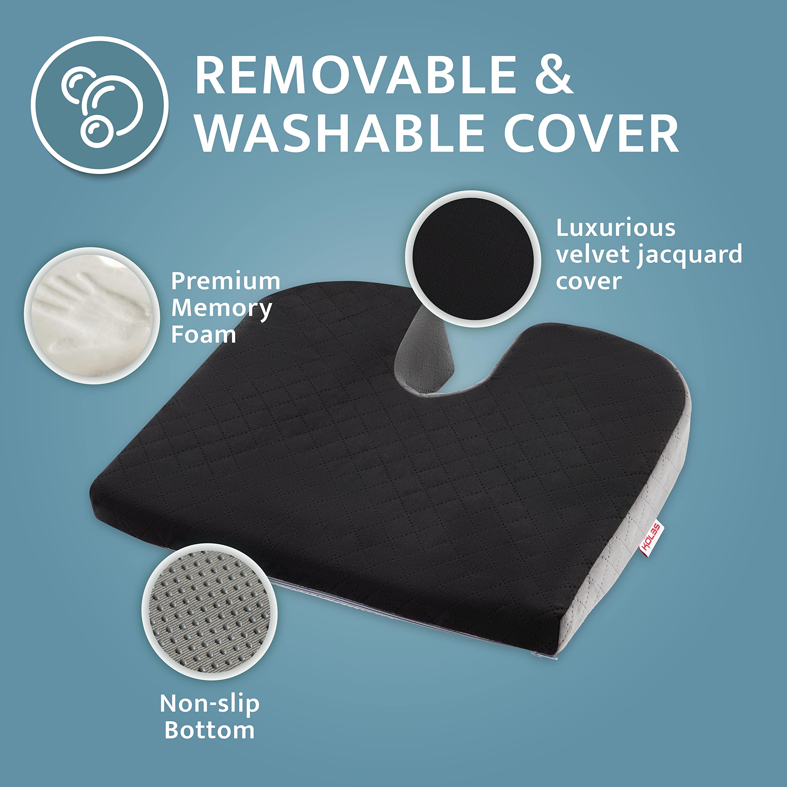 Kölbs Premium Car Seat Cushion for Truck Drivers - Orthopedic Wedge Cushion with Coccyx Cutout for Tailbone Pain Relief - Stylish Jacquard Cover - Perfect for Long Drives, Office Chairs & Back Pain Relief