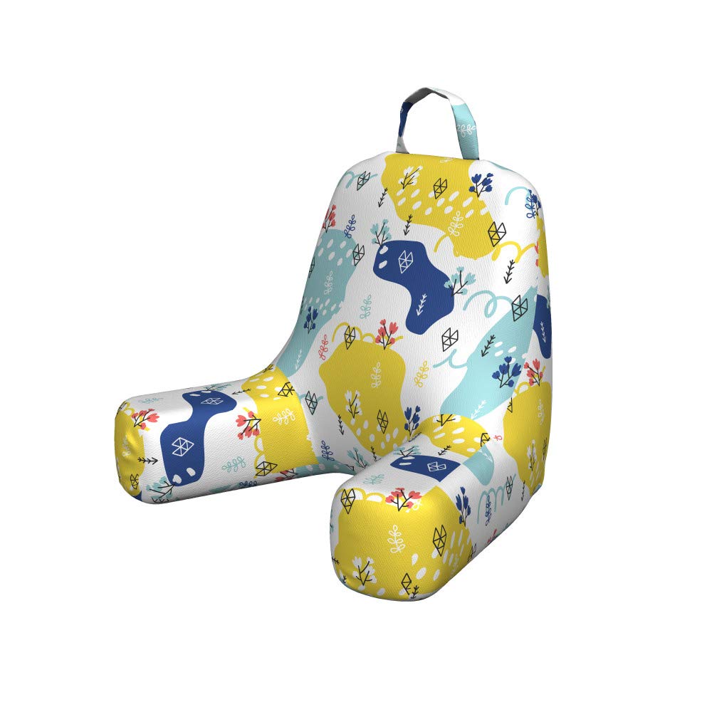 Ambesonne Botanical Reading Pillow with Back Pocket - Summer Doodle Style Geometric Leaves & Blossoms Cushion - Dorm Essentials, Small Size, White & Multicolor - Perfect for Reading, Studying, and Relaxing in Bed or on the Floor
