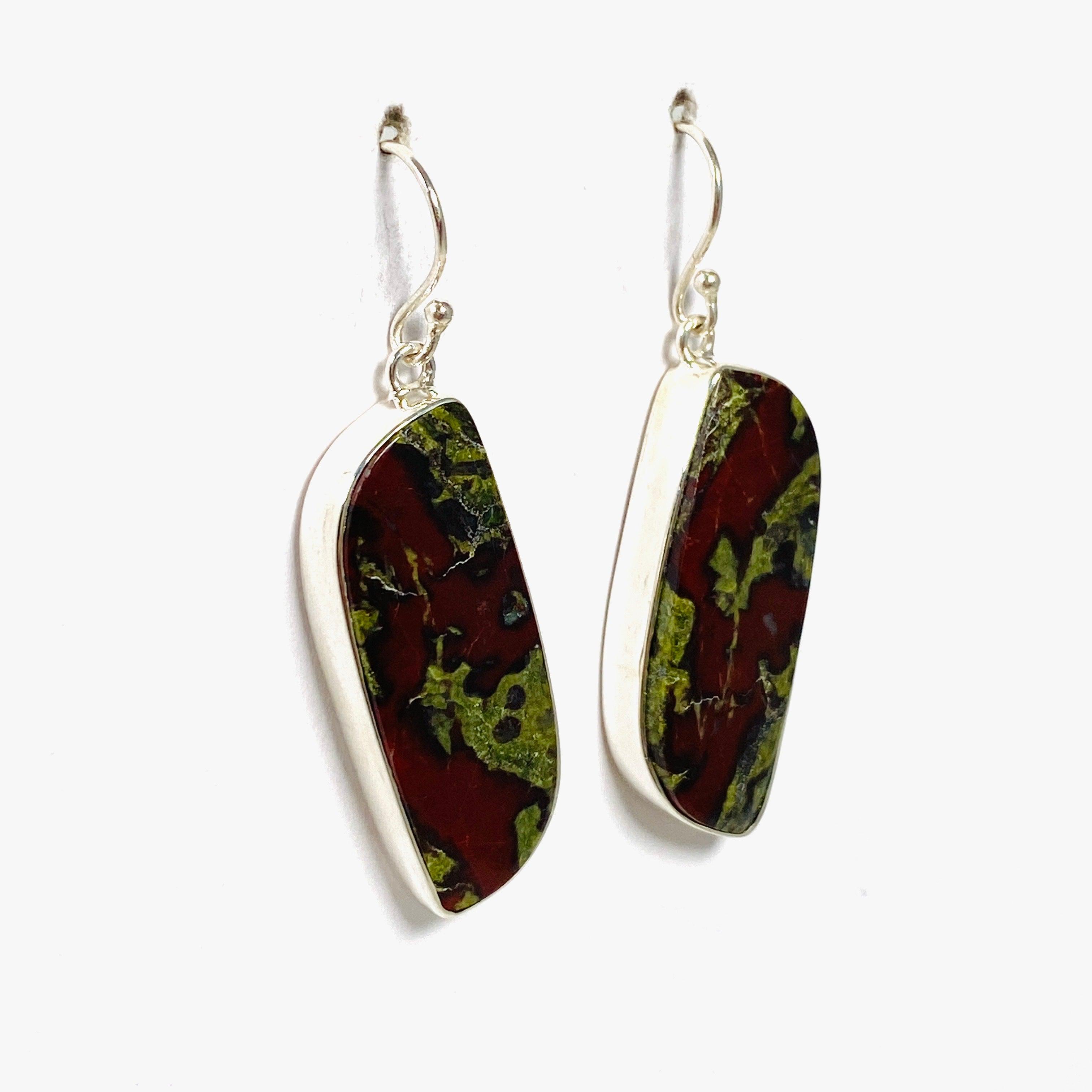 Bastite Dragon's Blood Jasper Freeform Earrings KEGJ1436 - Handmade Boho Dangle Earrings for Women, Healing Crystal Jewelry Gift - Perfect for Yoga, Meditation & Spiritual Healing