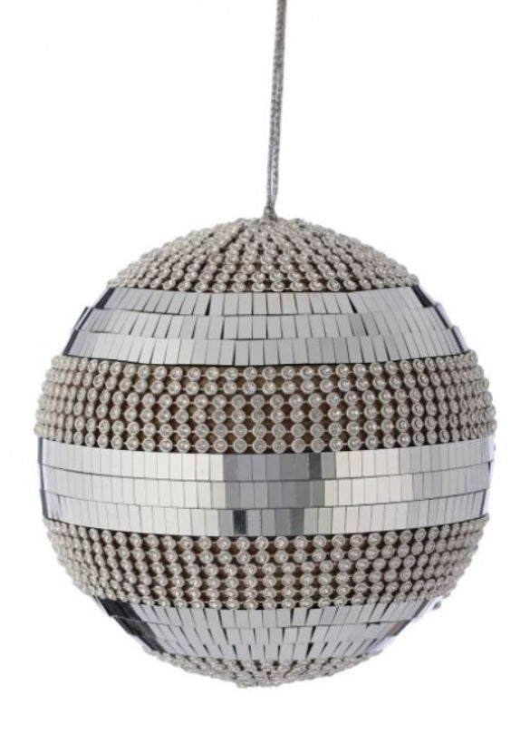 4 Pack Silver Mosaic Ball Christmas Ornaments with Sparkling Jewels - Elegant Holiday Tree Decorations for Xmas, Home, Party & Wedding Decor