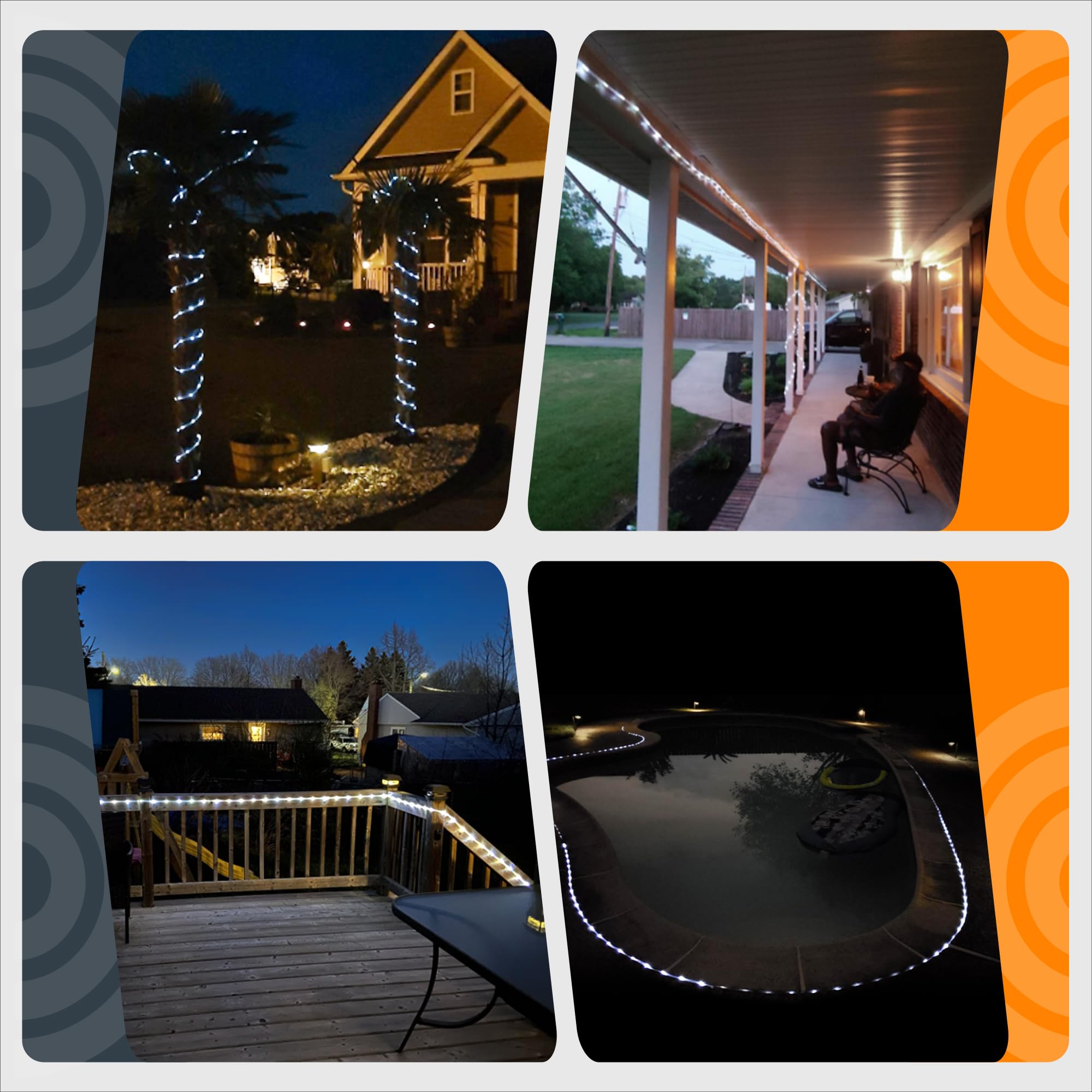 GIGALUMI 2 Pack Solar Rope Lights - 100 LED Waterproof Outdoor String Lights (35.7 FT, 8 Lighting Modes) for Fence, Patio, Backyard, Camping & Balcony Decor | Cool White | Perfect for Evening Gatherings & Landscape Lighting