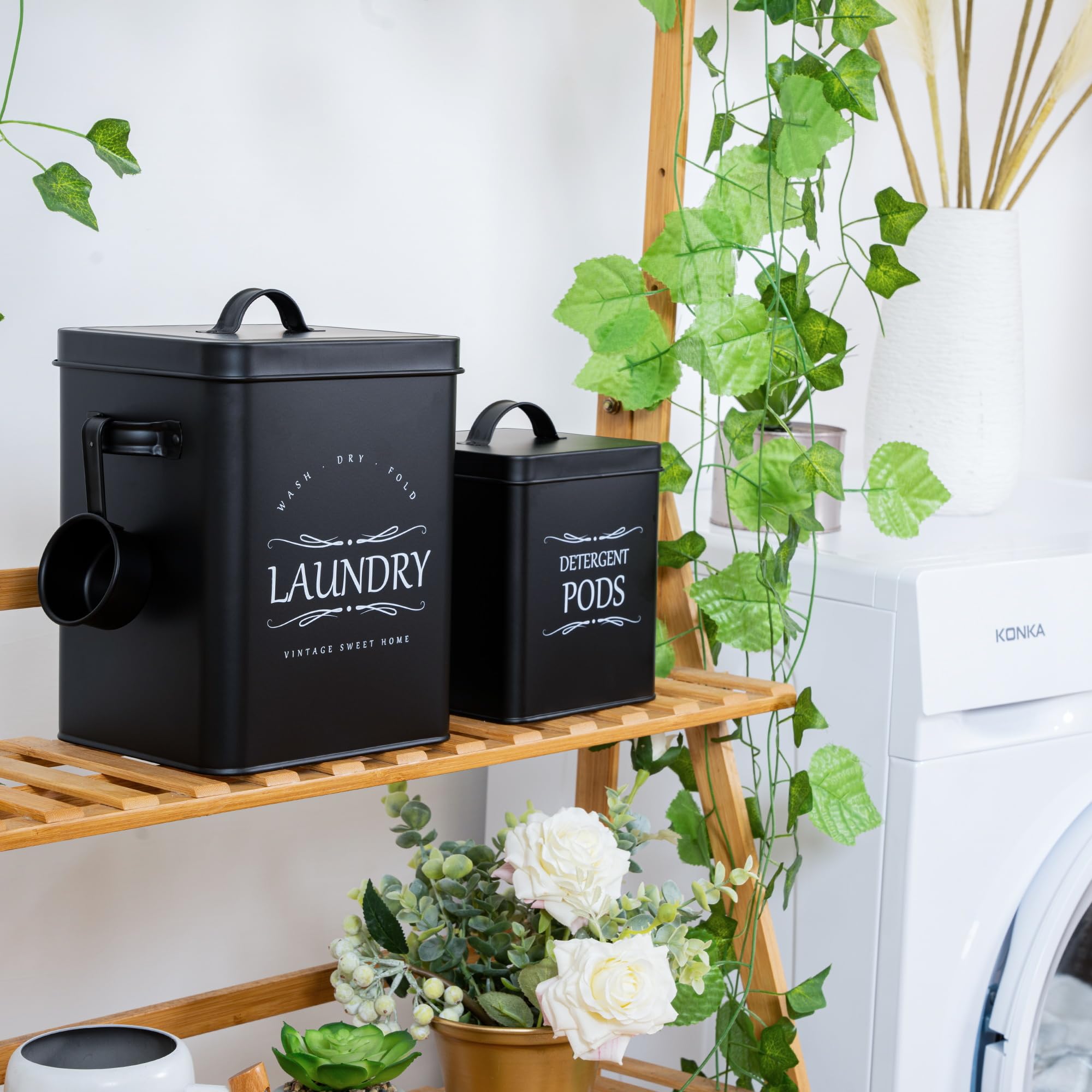 Meraki Home Laundry Detergent Container Set - 2-Pack with Scoop for Detergent Sheets & Pods - Laundry Room Storage Organizer in Matte Black | Perfect for Organized Laundry Rooms & Small Spaces
