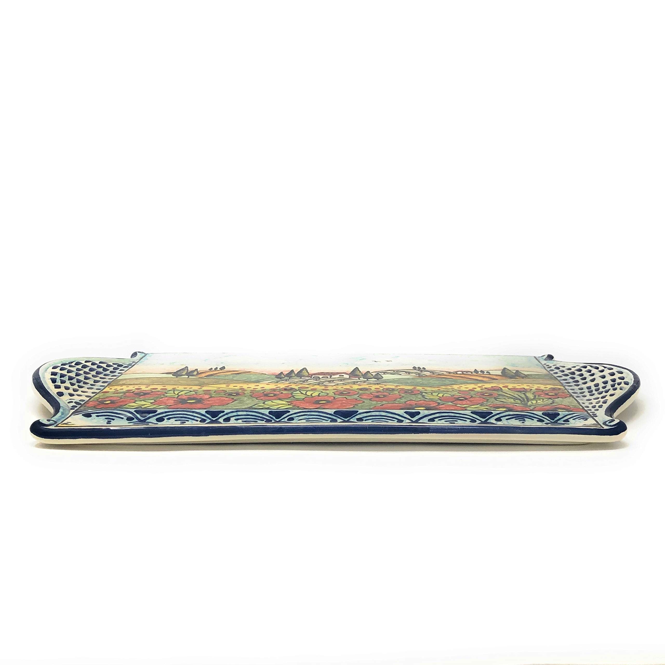 Hand-Painted Italian Ceramic Cheese Tray - Tuscan Poppies Landscape Appetizer Plate | Artisanal Pottery Centerpiece for Dining & Entertaining | CERAMICHE D'ARTE PARRINI Made in Italy