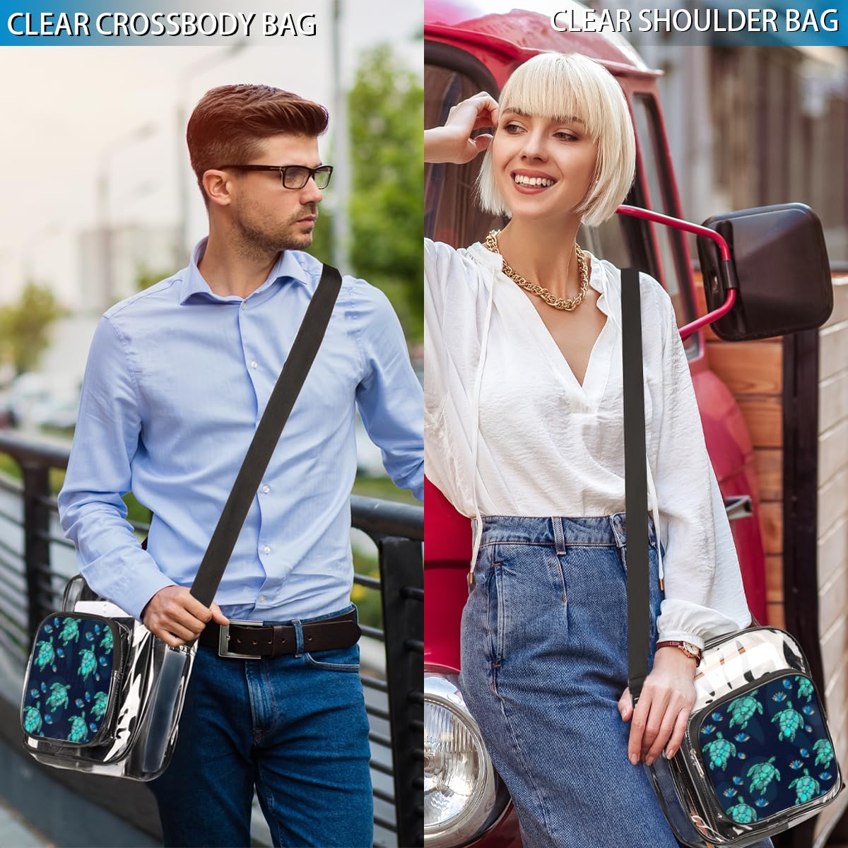Turtle Dark Blue Clear Crossbody Purse - Stadium Approved Transparent Bag for Women & Men - Perfect for Festivals, Sports Events & Small Concerts - Lightweight & Secure