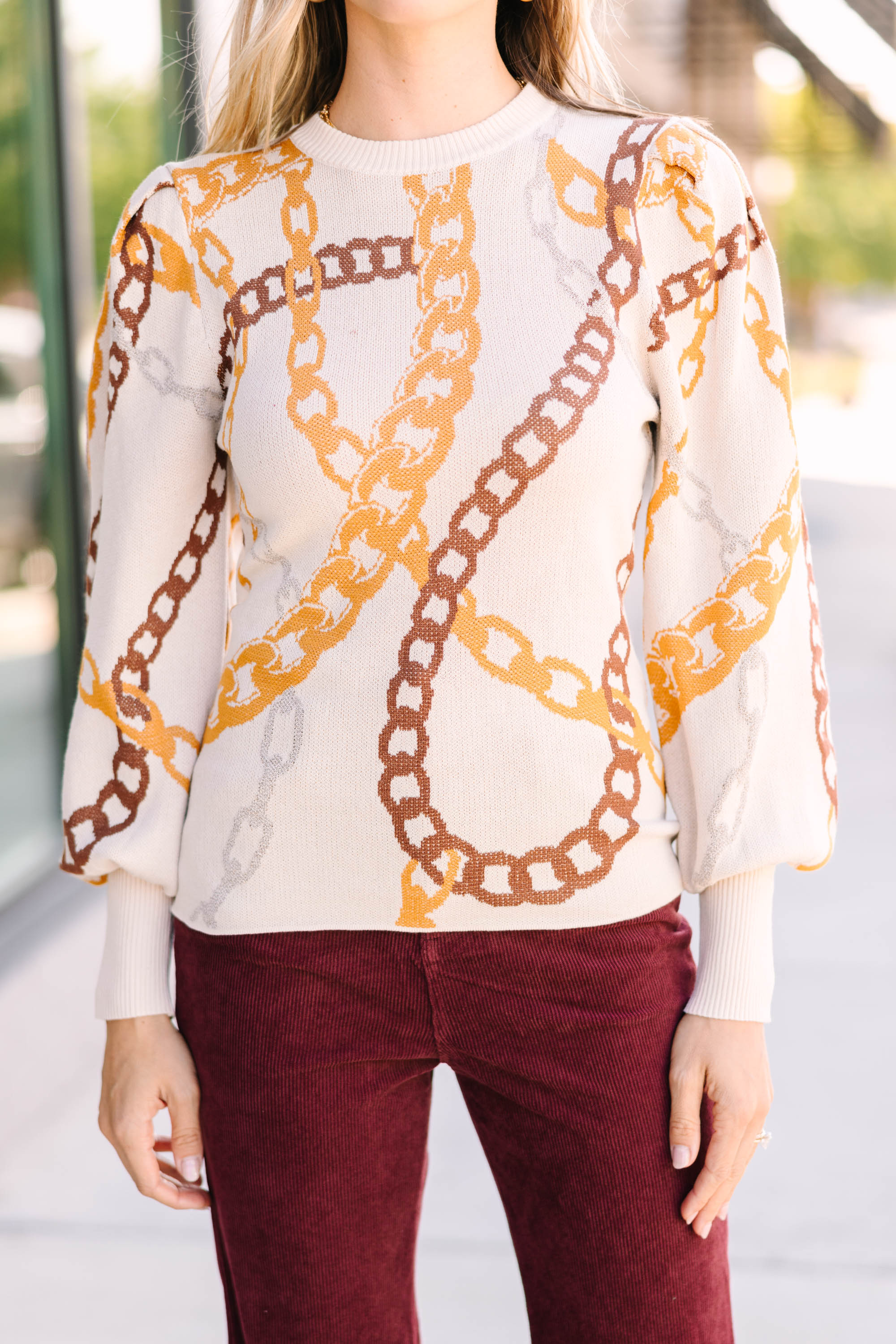 Chained To The Rhythm Ivory White Sweater - Women's Casual Knit Pullover for Fall & Winter | Perfect for Coffee Dates, Office Wear & Weekend Outfits