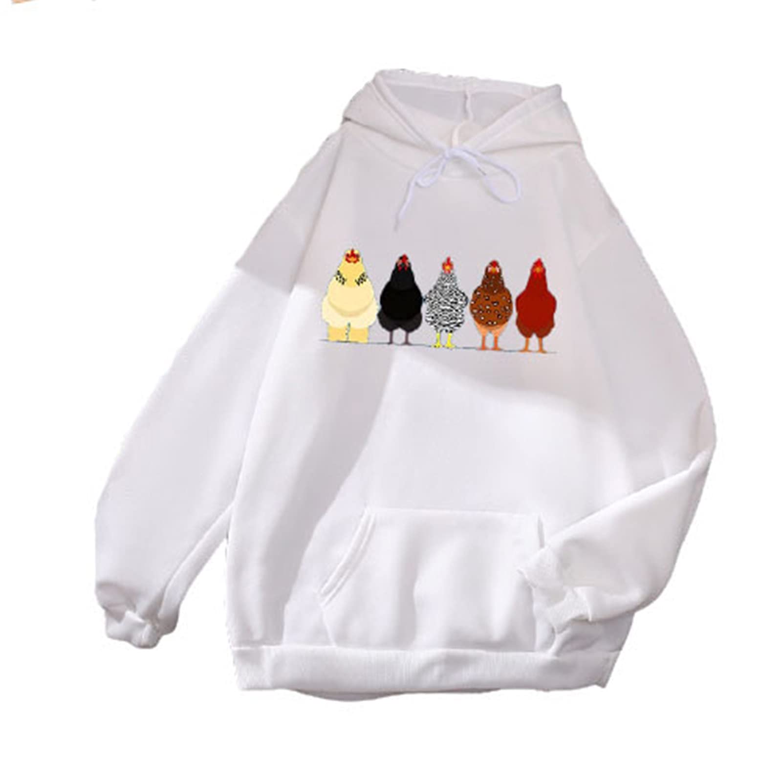 Funny Chicken Graphic Oversized Hoodie for Women - Long Sleeve Drawstring Pocket Fashion Sweatshirt | Cozy Fall Outfit, Casual Streetwear & Lounge Wear
