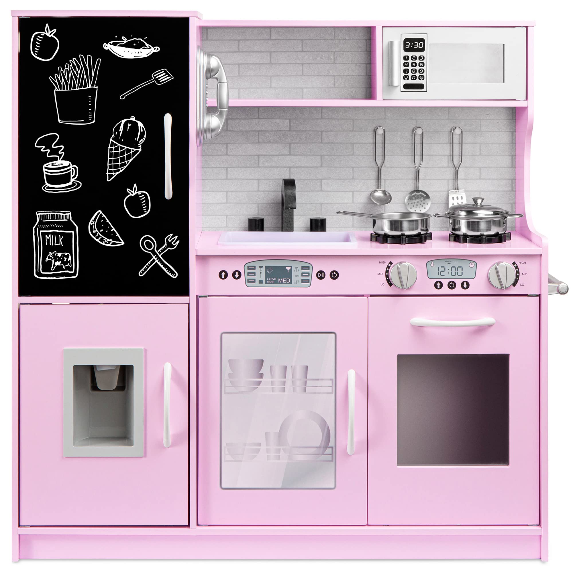 Best Choice Products Wooden Pretend Play Kitchen Toy Set for Kids - Realistic Design with Telephone, Utensils, Oven, Microwave & Sink - Pink | Perfect for Imaginative Play, Role-Playing & Early Learning Development