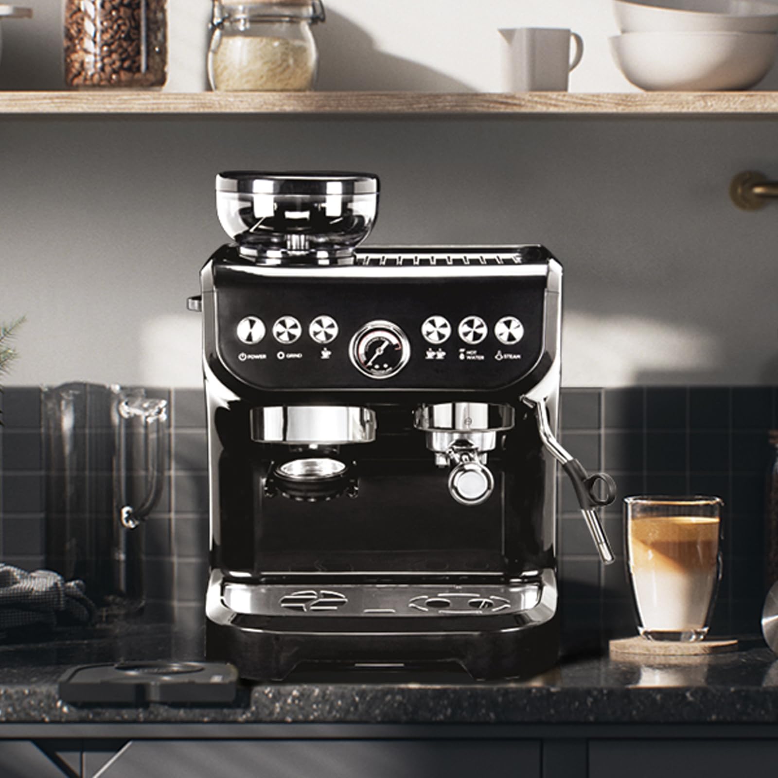 MIROX 15 Bar Espresso Machine with Milk Frother & Built-in Grinder - 70oz Removable Water Tank for Cappuccino & Latte - ABS High-Strength Plastic Coffee Maker for Home & Office Use
