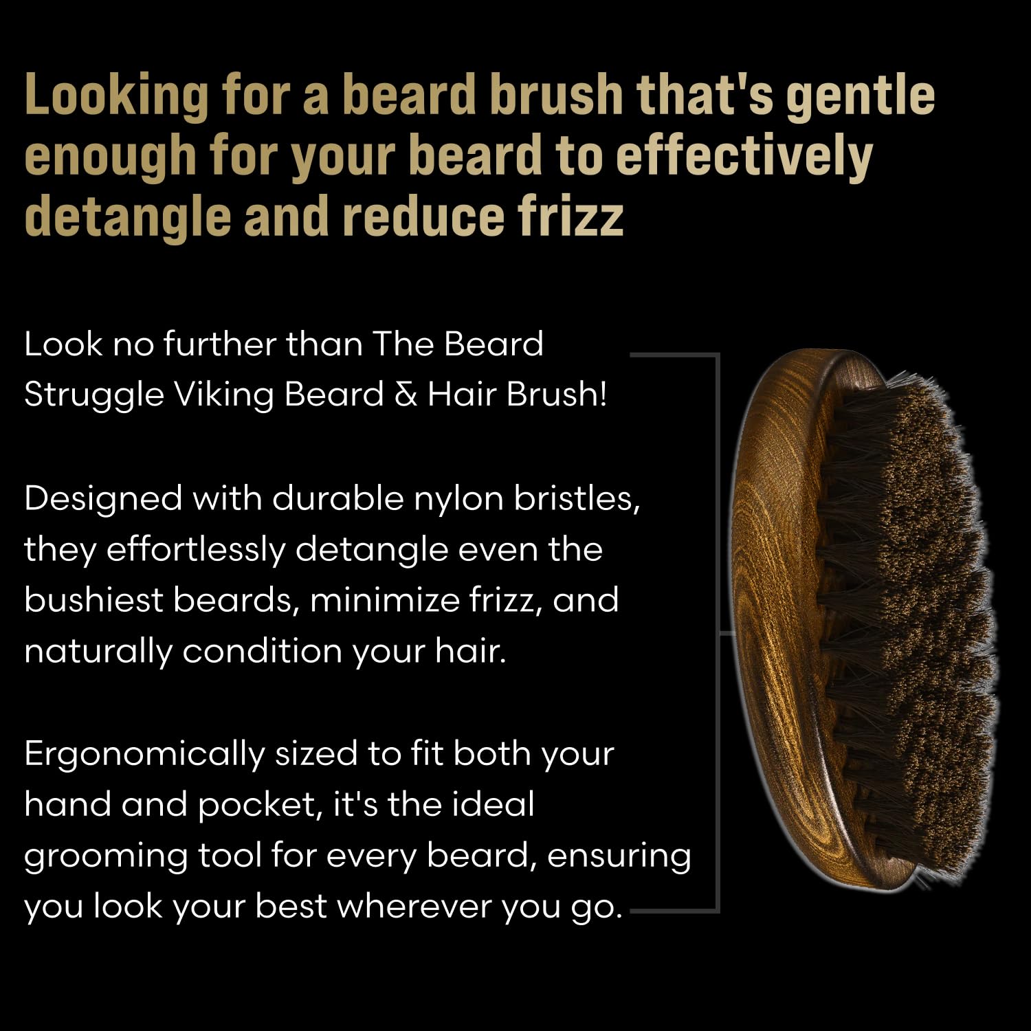 Beard Brush for Men - Durable Nylon Bristles & Polished Beechwood Handle - Viking Beard Grooming Kit - Travel Size Beard Care - Perfect for Home, Office & Travel Grooming Essentials