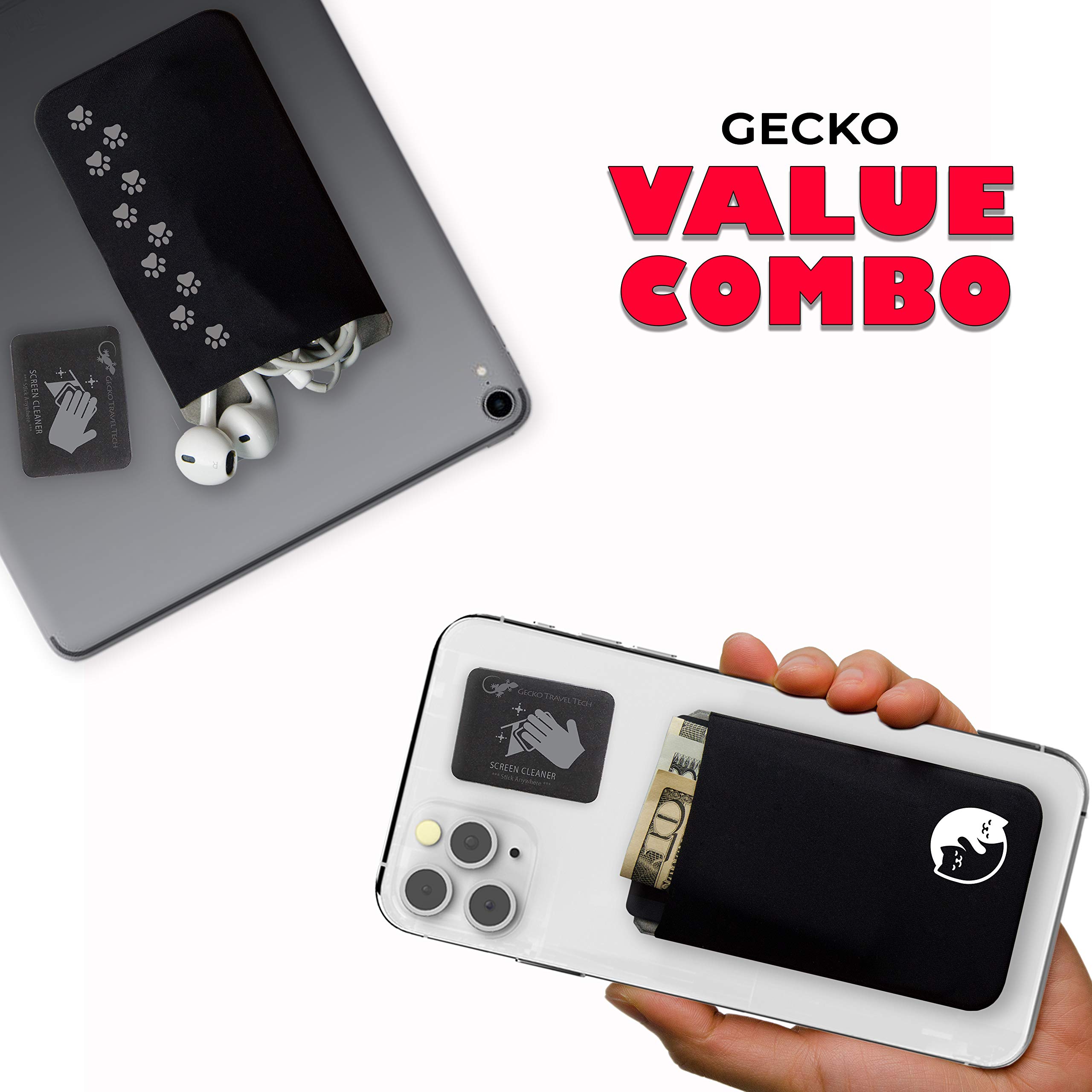 Gecko Stick-On Phone Wallet - Slim Adhesive Card Holder for Credit Cards & Cash - Secure Lycra Pocket for iPhone, Samsung & Smartphones - Perfect for Travel, Gym & Everyday Use