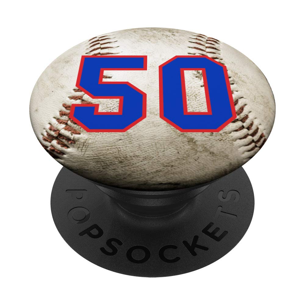 Blue and Red Baseball Number 50 Phone Stand - Perfect for Sports Fans, Office Desk & Home Decor