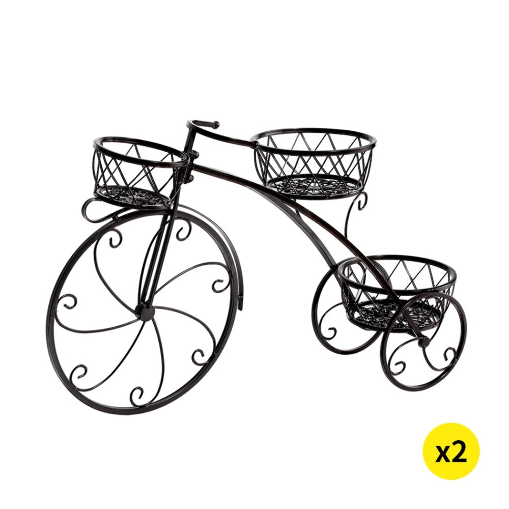 2 Pack Wrought Iron Bicycle Plant Stand - Indoor Outdoor Flower Pot Holder Rack for Garden, Patio, Balcony Decor - Perfect for Succulents, Herbs & Small Plants