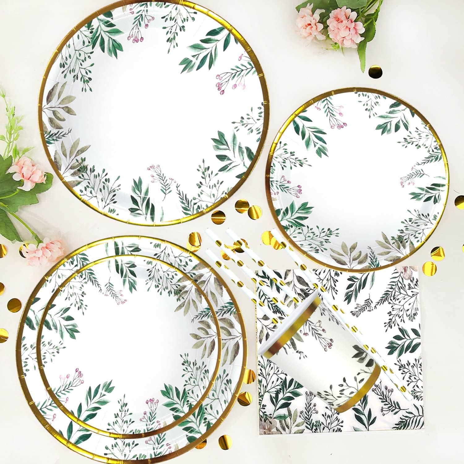 JTKLION 125-Piece Green & Gold Disposable Party Tableware Set - Includes Paper Plates, Cups, Napkins & Straws for 25 Guests | Perfect for St. Patrick's Day, Birthday Parties & Eco-Friendly Events