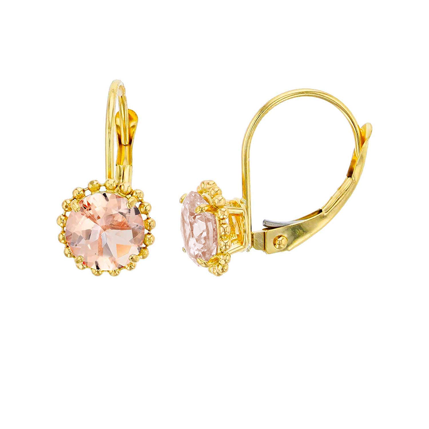 14K Yellow, White & Rose Gold 6mm Genuine Birthstone Leverback Dangle Earrings for Women | Round Gemstone Bead Frame Design | Perfect Gift for Birthday, Anniversary & Special Occasions